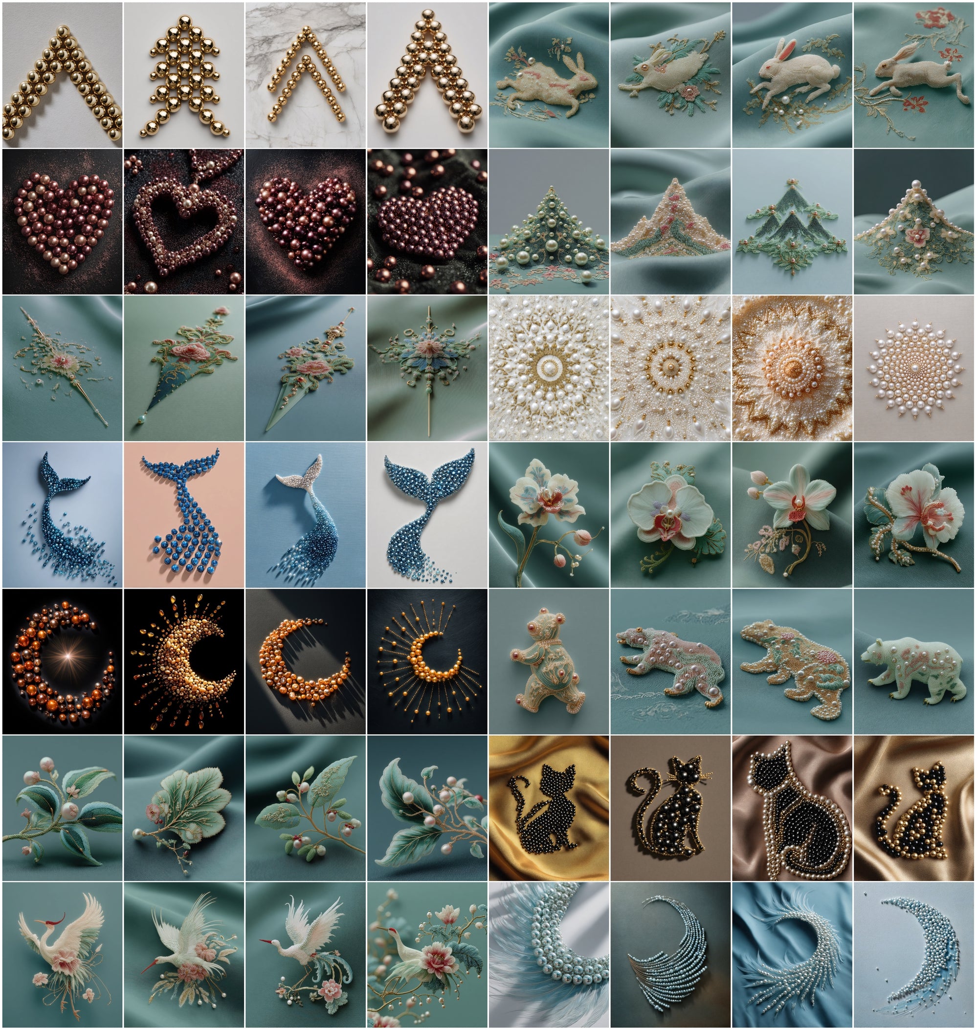 700 Pearl Art Images Bundle, Luxury Flatlay Mandala & Animal Silhouettes