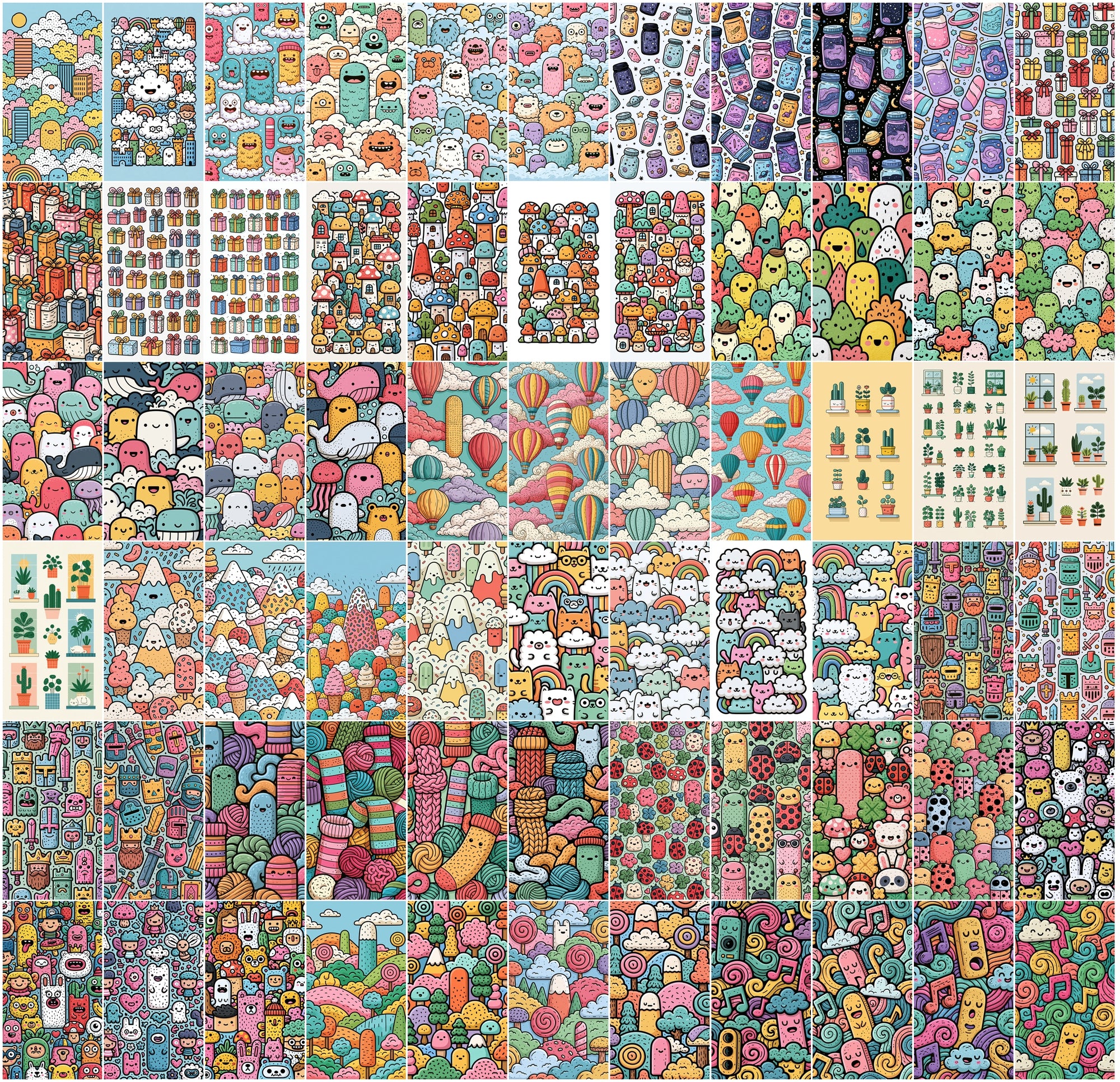640 Doodle Art Clipart Bundle | Colorful Rainbow Dreamland Doodles, Kawaii Cloud & Candy Illustrations