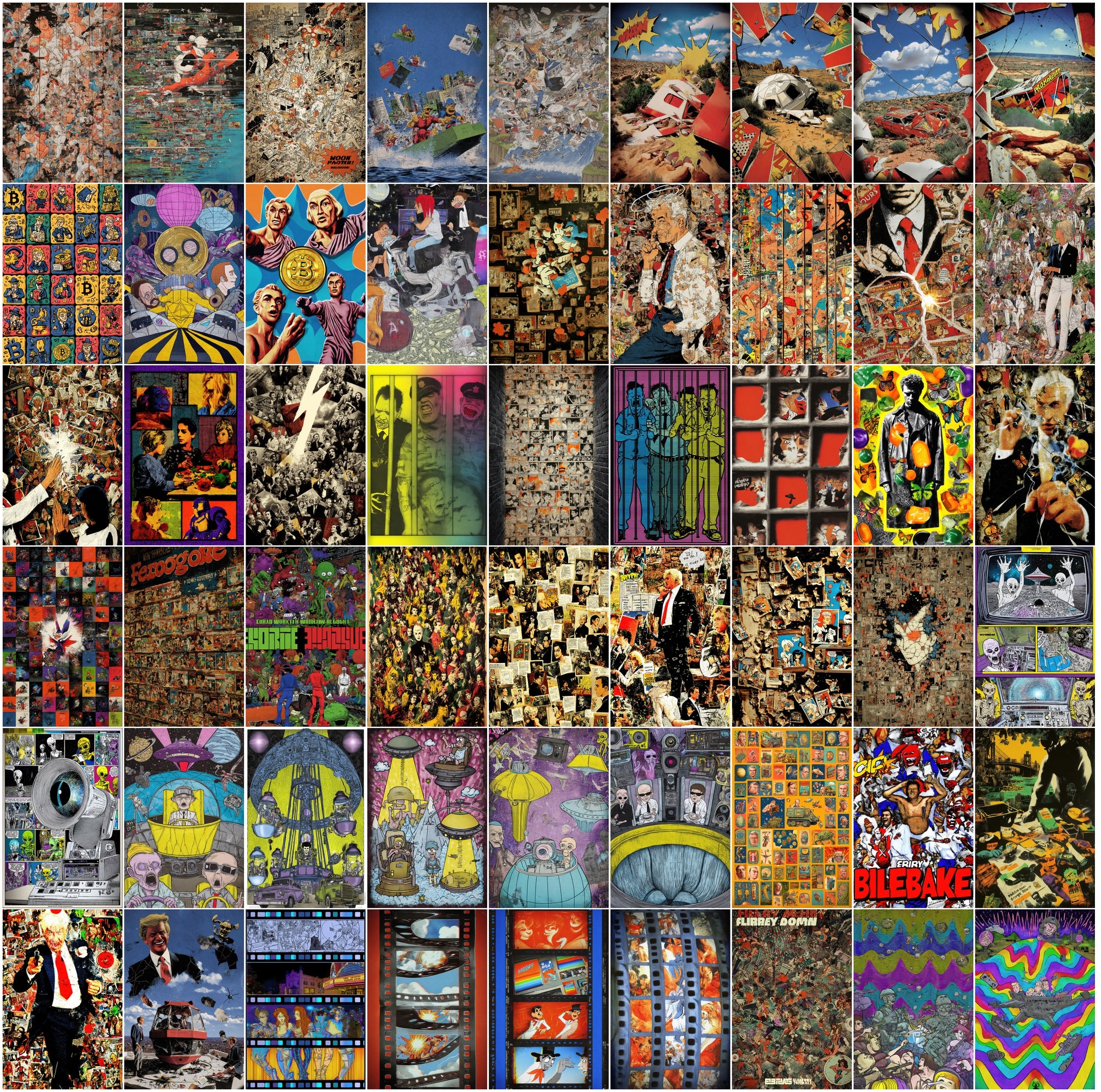 500 Strange Retro Sci-Fi Backgrounds | Bizarre Pop-Art Collage JPGs | Glitch, Conspiracy, Vaporwave, Surreal Aesthetic