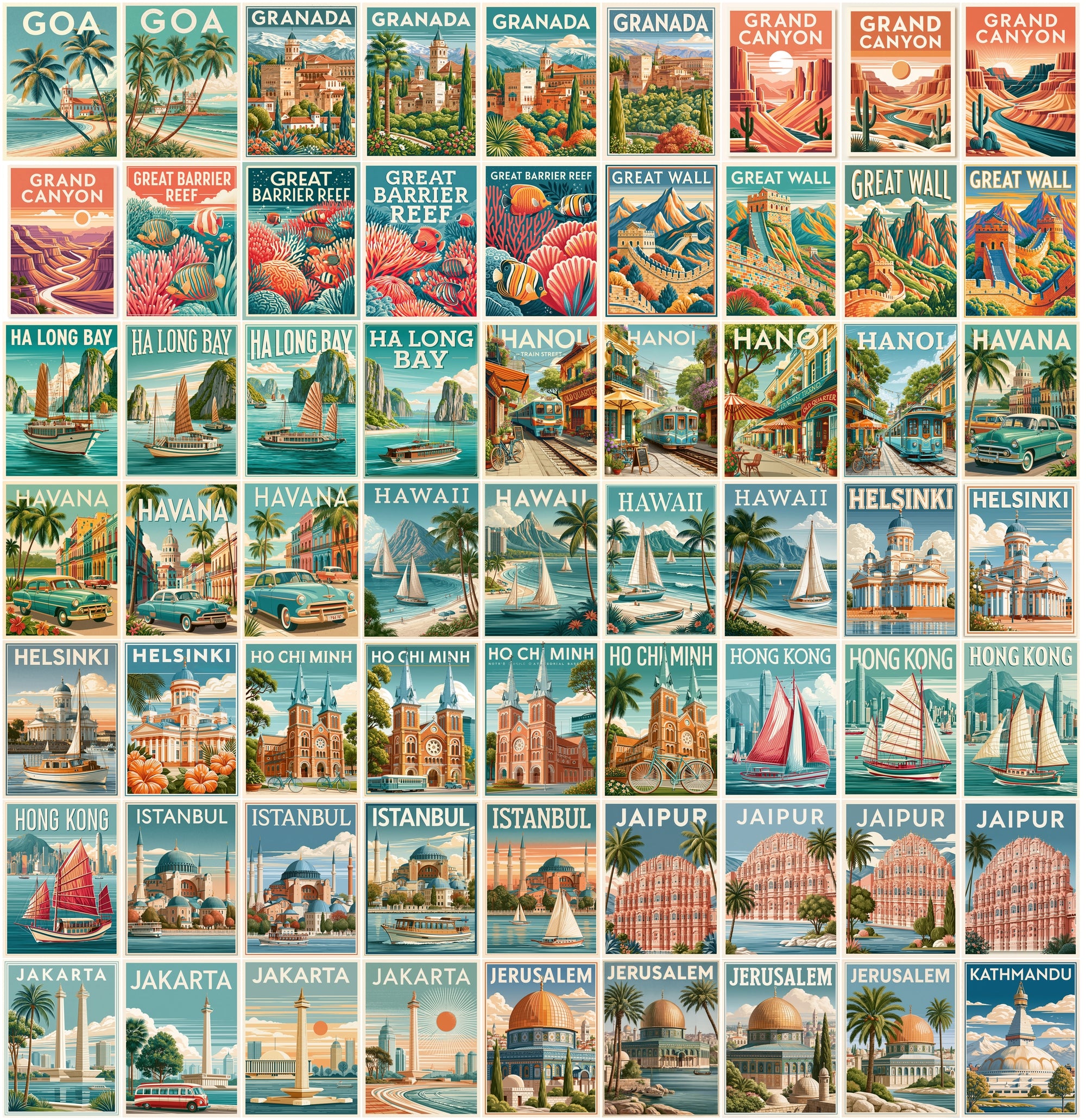 635 Vintage Travel Postcards Bundle, Printable City Posters, Retro Landmark Wall Art