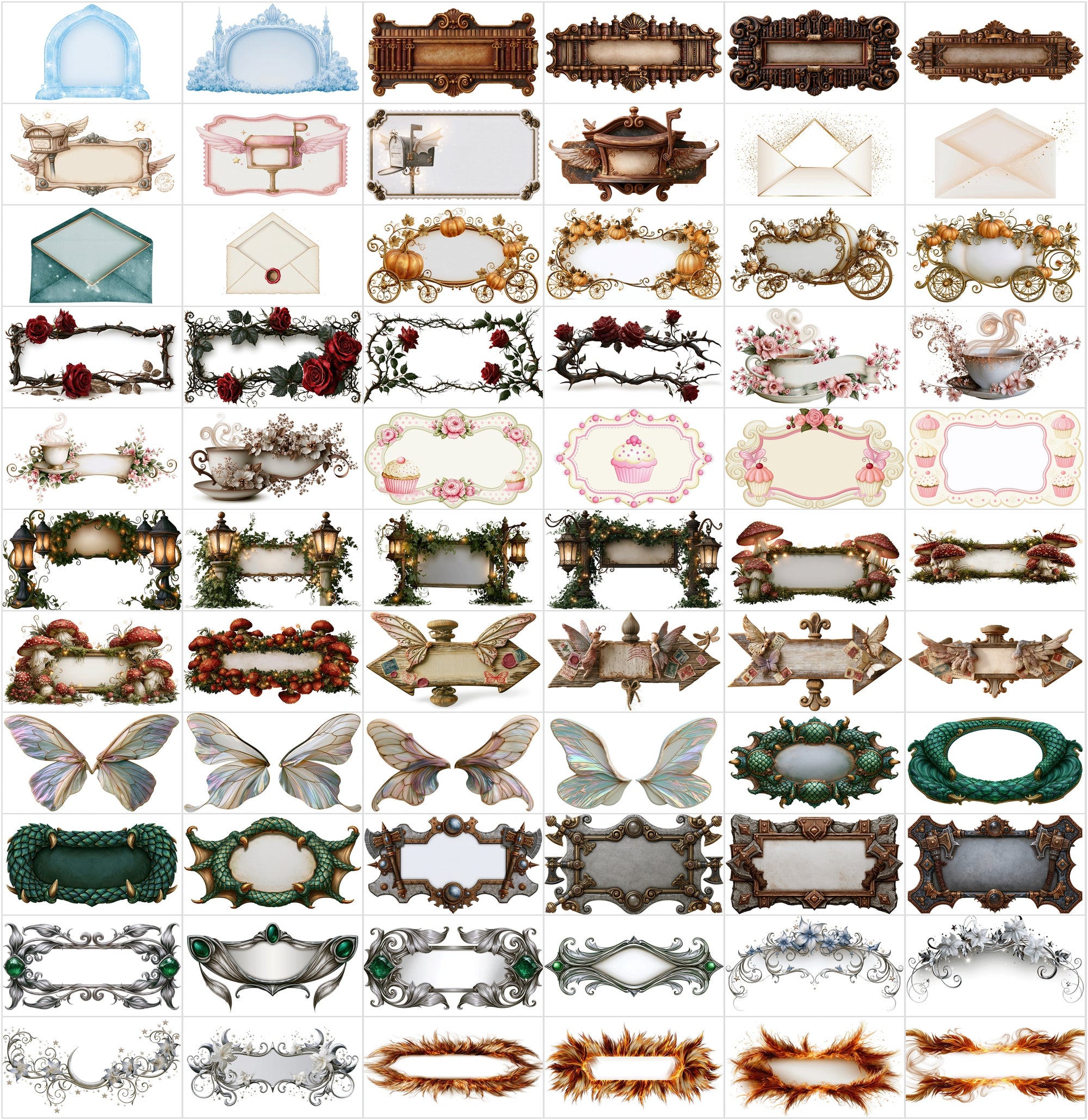 620 Blank Banner Graphics for Text, Printable Design Frames & Decorative Plaques JPG Bundle