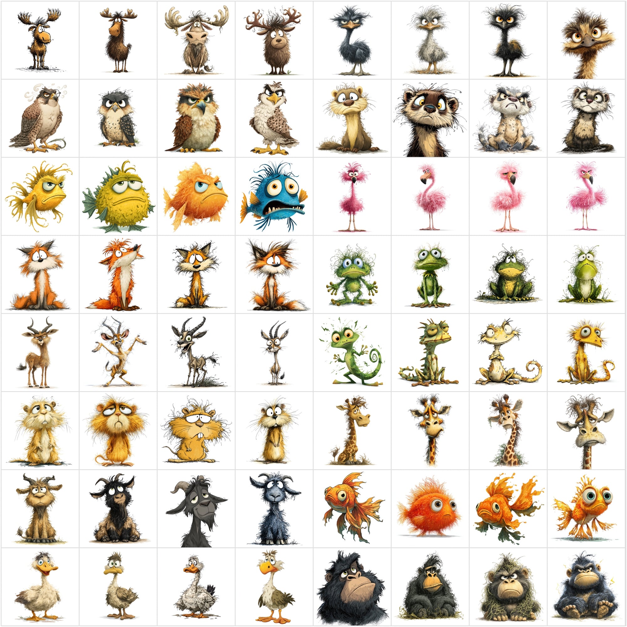 657 Frazzled Animal Cartoon Illustrations