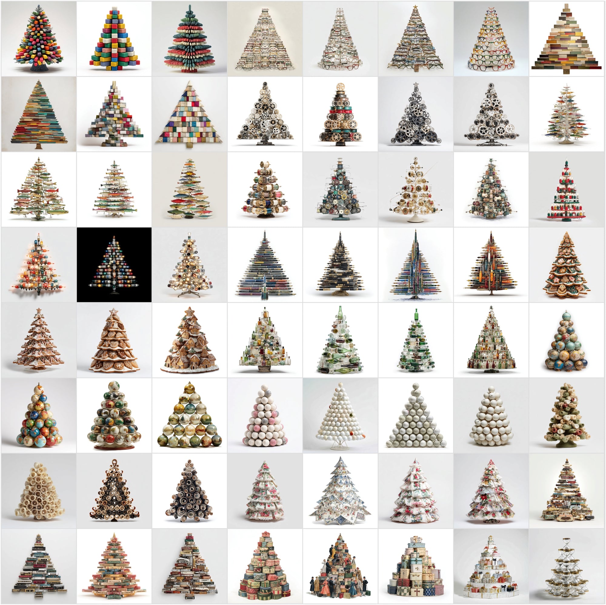 634 Retro Christmas Tree Illustrations Made from Vintage Items
