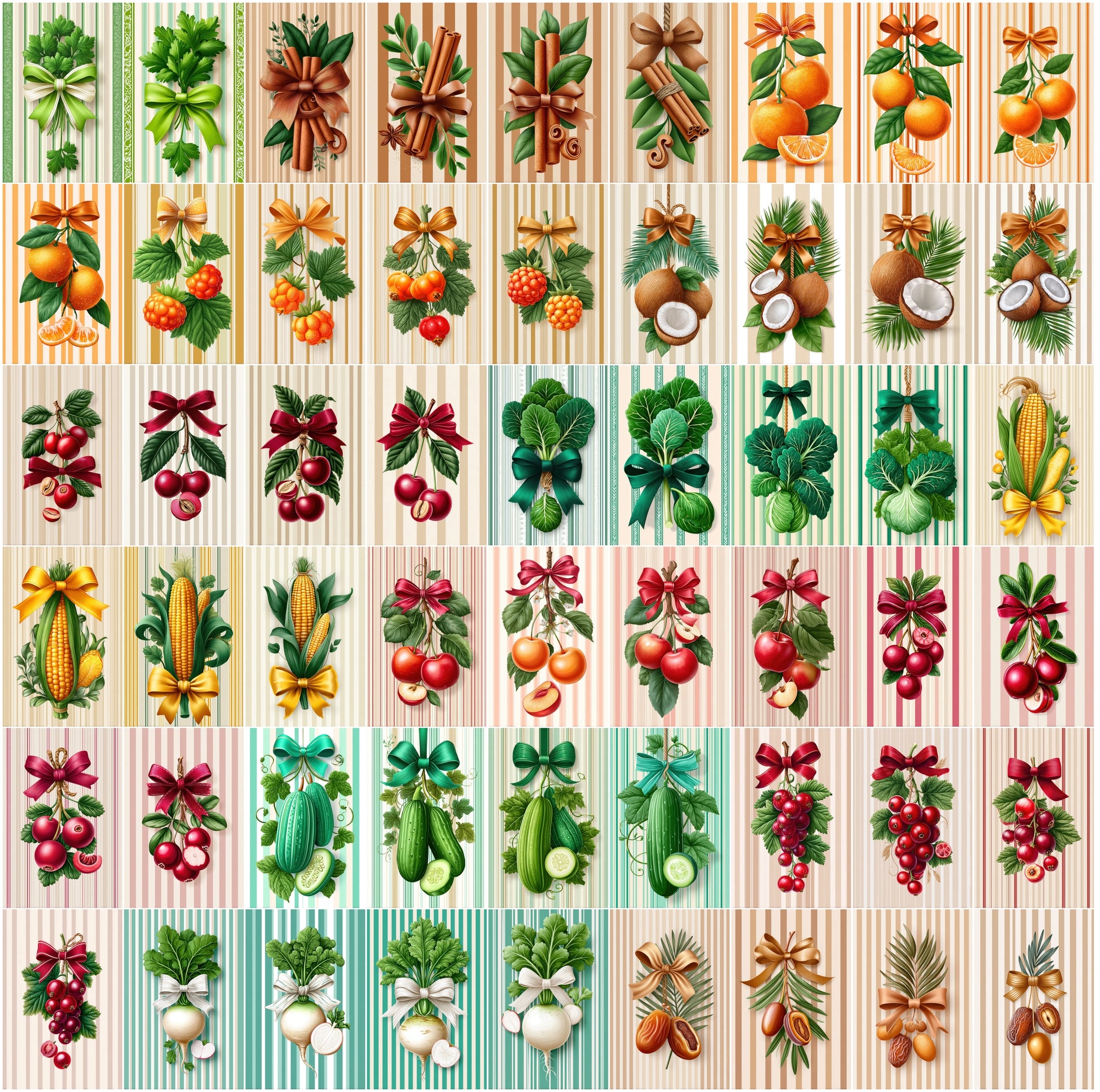 630 Fruit & Vegetable Farmhouse Illustrations, Hand Drawn Botanical JPG Clipart Bundle