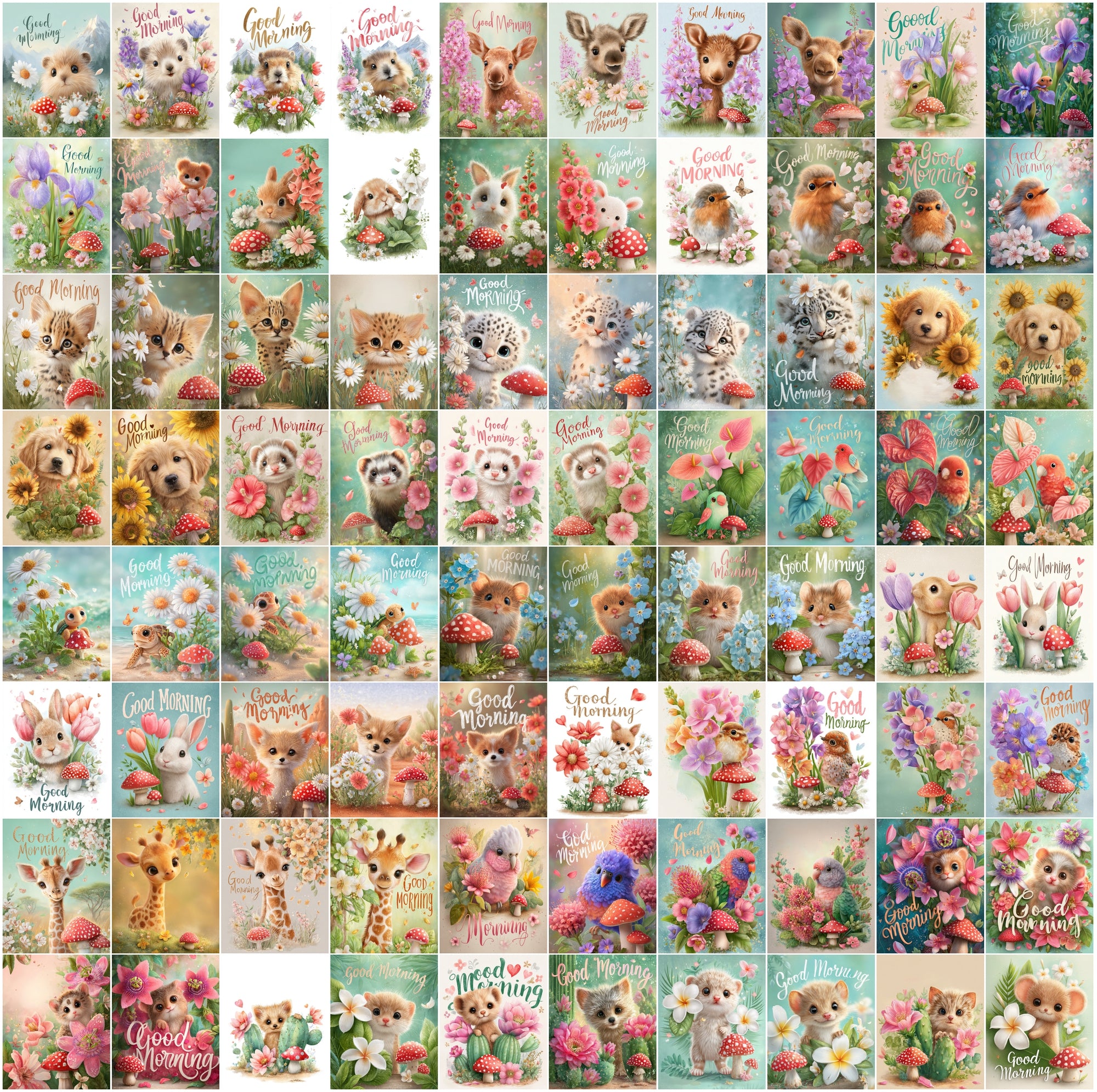 635 Whimsical Animal & Flower Images, High-Res Digital Download