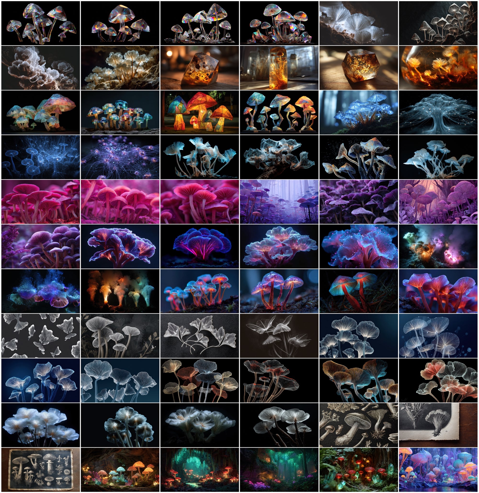950 Psychedelic Mushroom Images Bundle – Bioluminescent Neon Art Pack