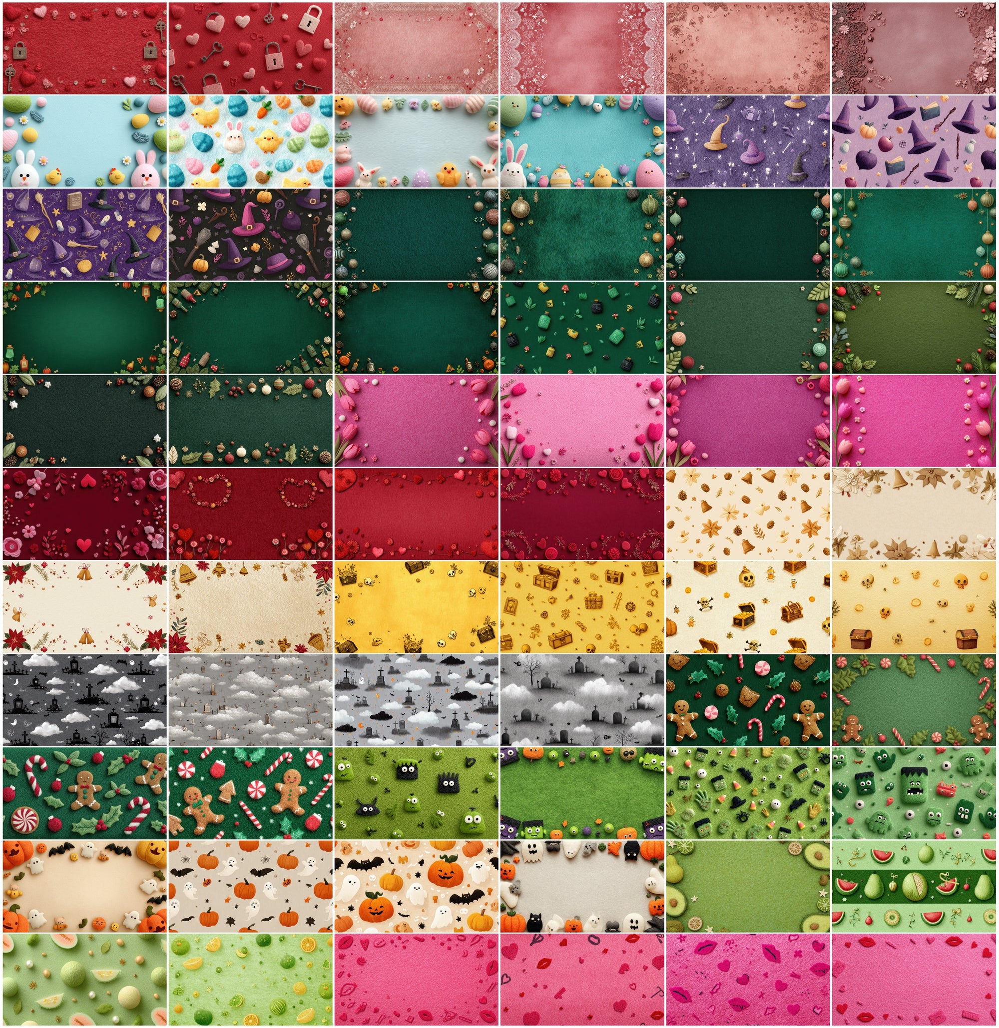 630 Holiday Backgrounds Cute Felt Style | Christmas Halloween Easter Valentines