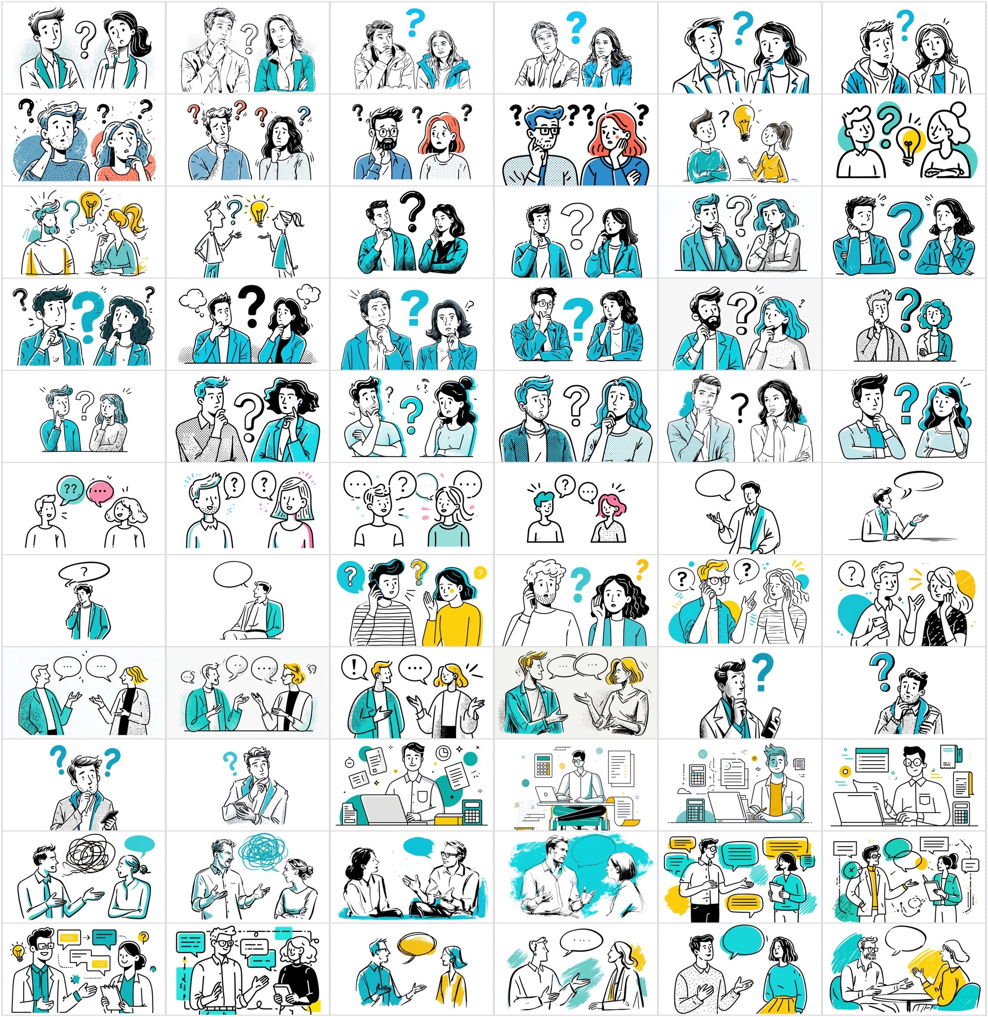 900 Business Line Art Illustrations – Chat, Office & Workflow Graphics Bundle