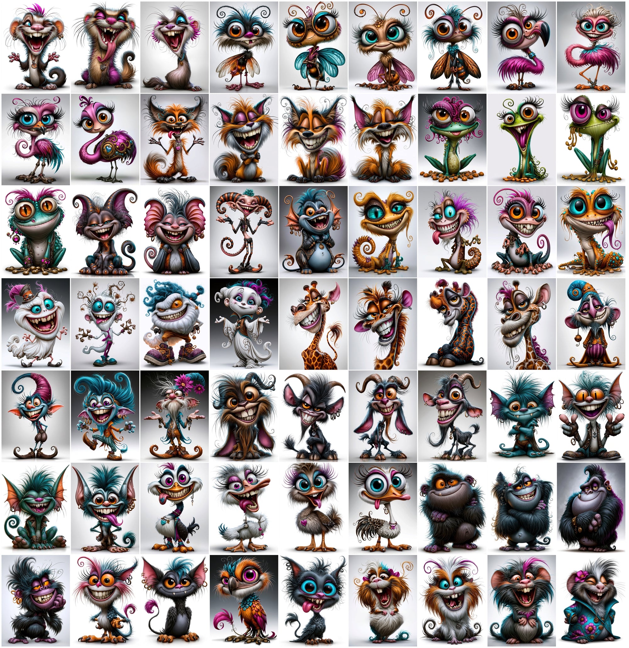 635 Quirky Animal Clipart Bundle | Funny Weird Creature Illustrations
