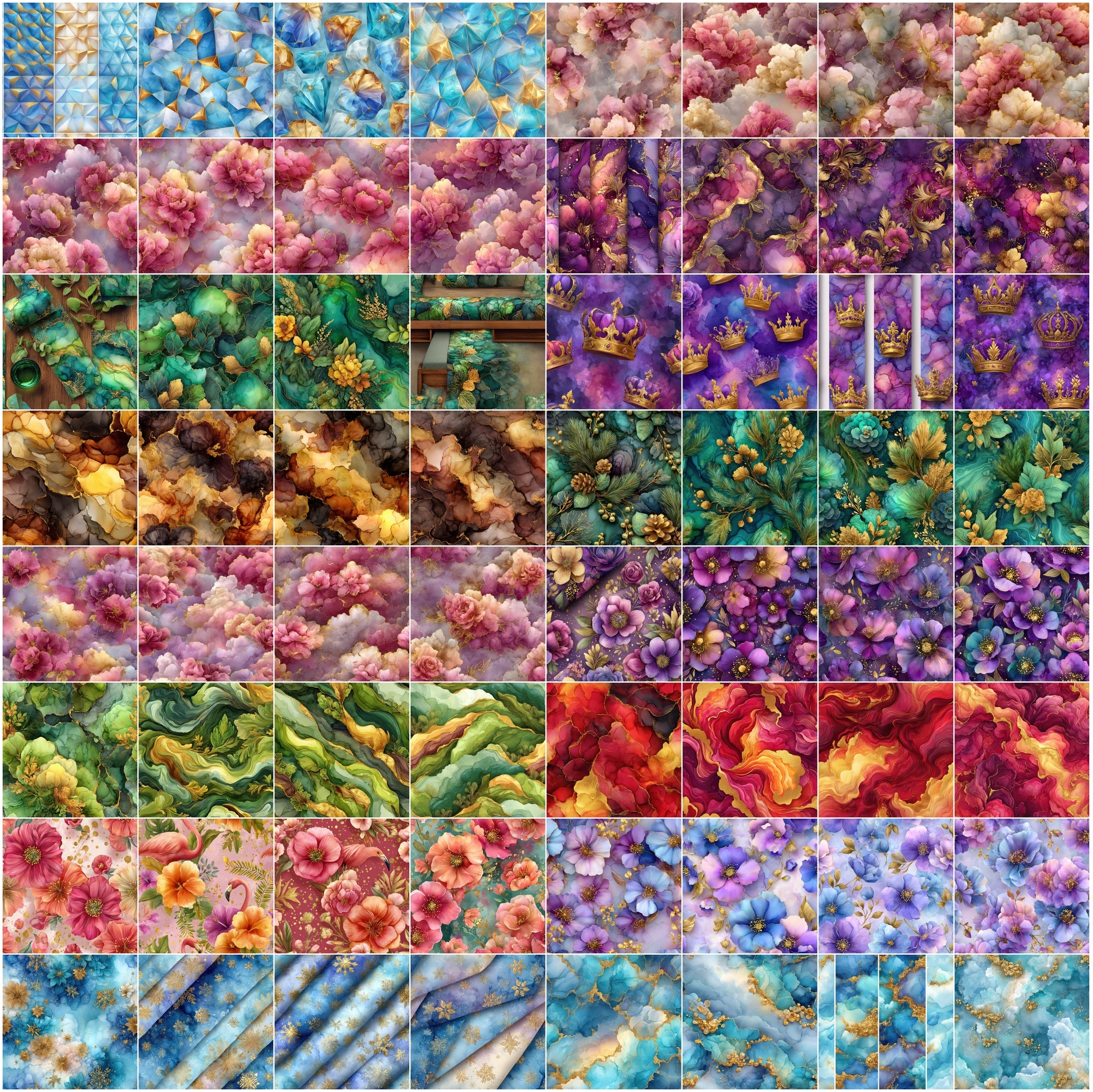 632 Seamless Abstract Ink Patterns Bundle with Gold Veins | Luxury Fluid Backgrounds