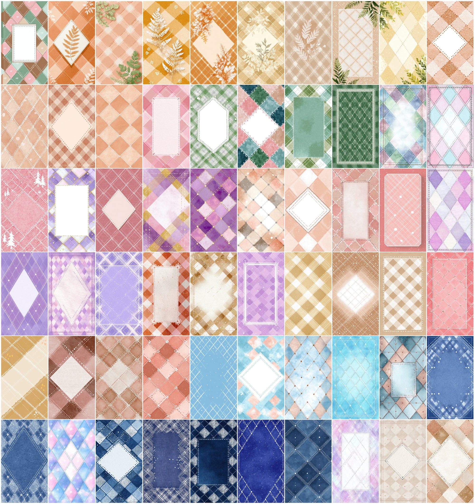 615 Cute Journal Backgrounds Bundle – Pastel Checkered Digital Papers, Aesthetic Scrapbook Pages, Dreamy Crayon Texture JPG Pack