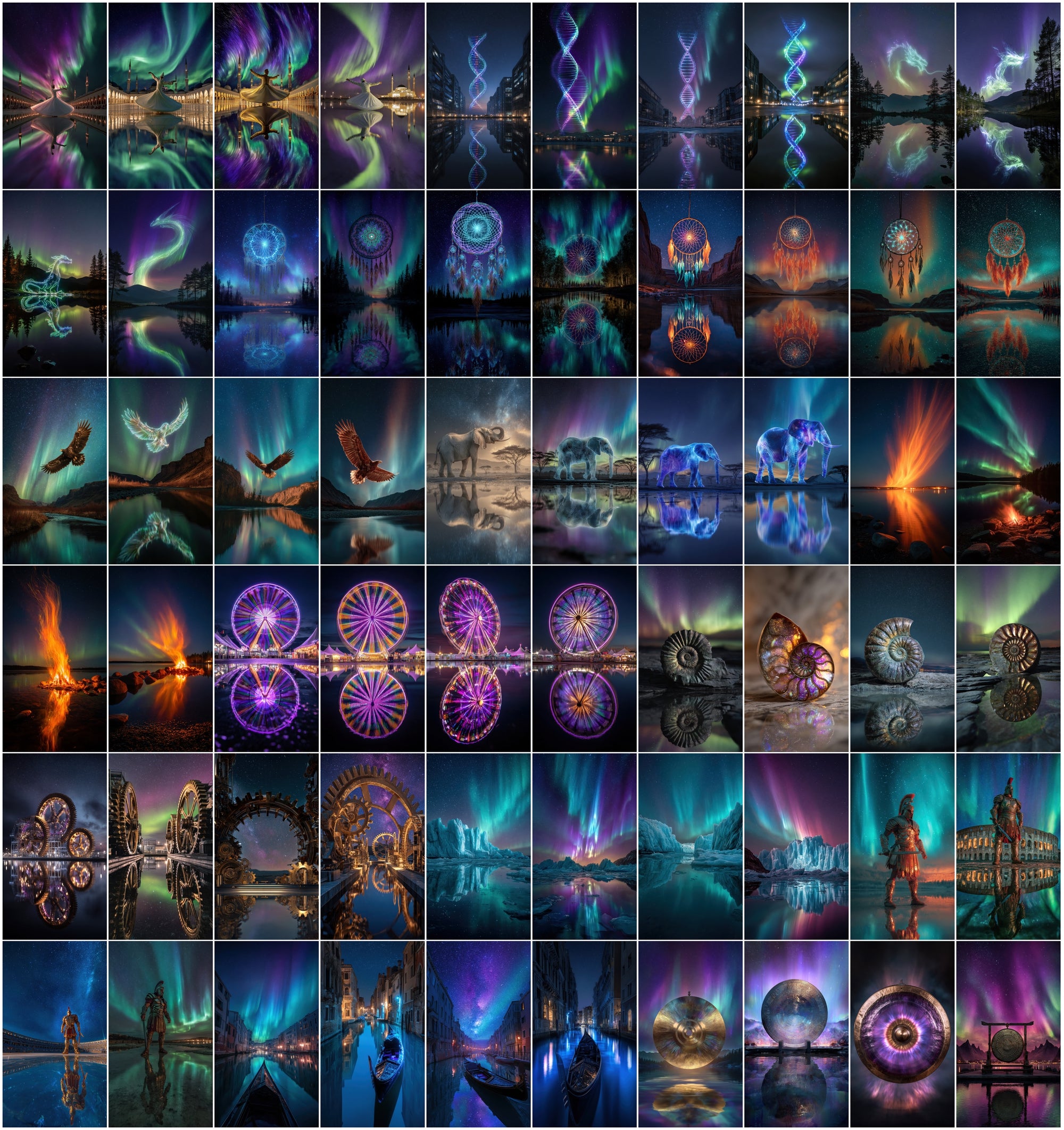 630 Aurora Borealis Celestial Images Bundle | Neon Northern Lights Galaxy Art