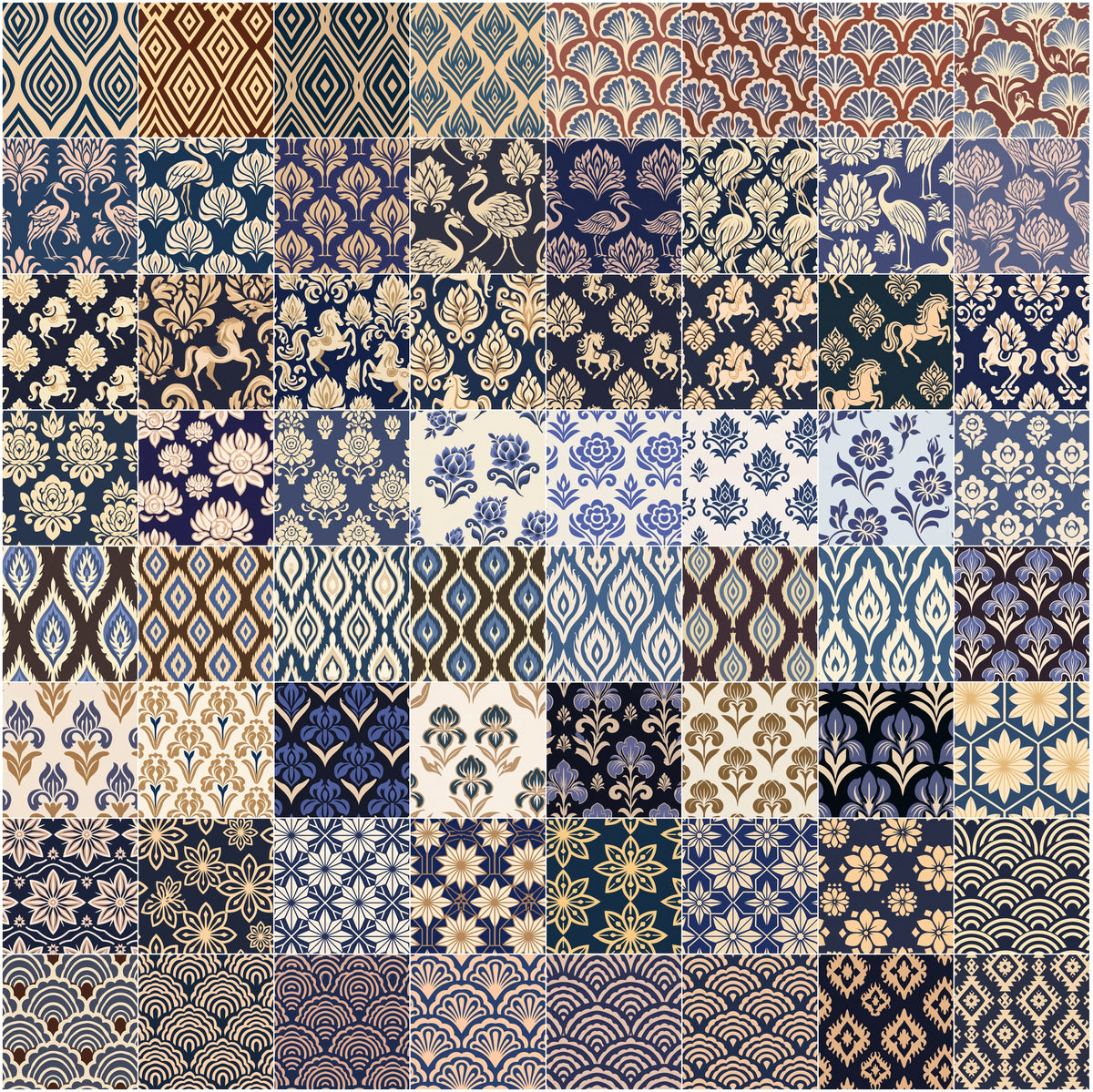 620 Seamless Patterns Bundle – Two-Color Vector Textile Designs, Tileable JPG & Photoshop PAT, Commercial License