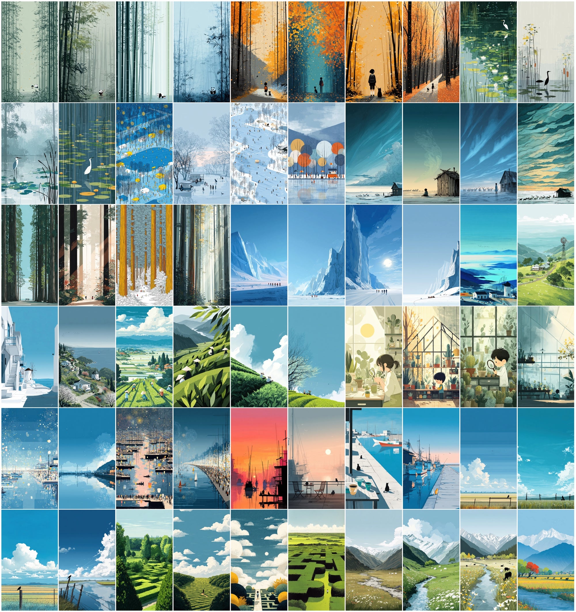 640 Flat Illustration Clipart Bundle – Nature Scenes, Children's Book Art, Commercial License,