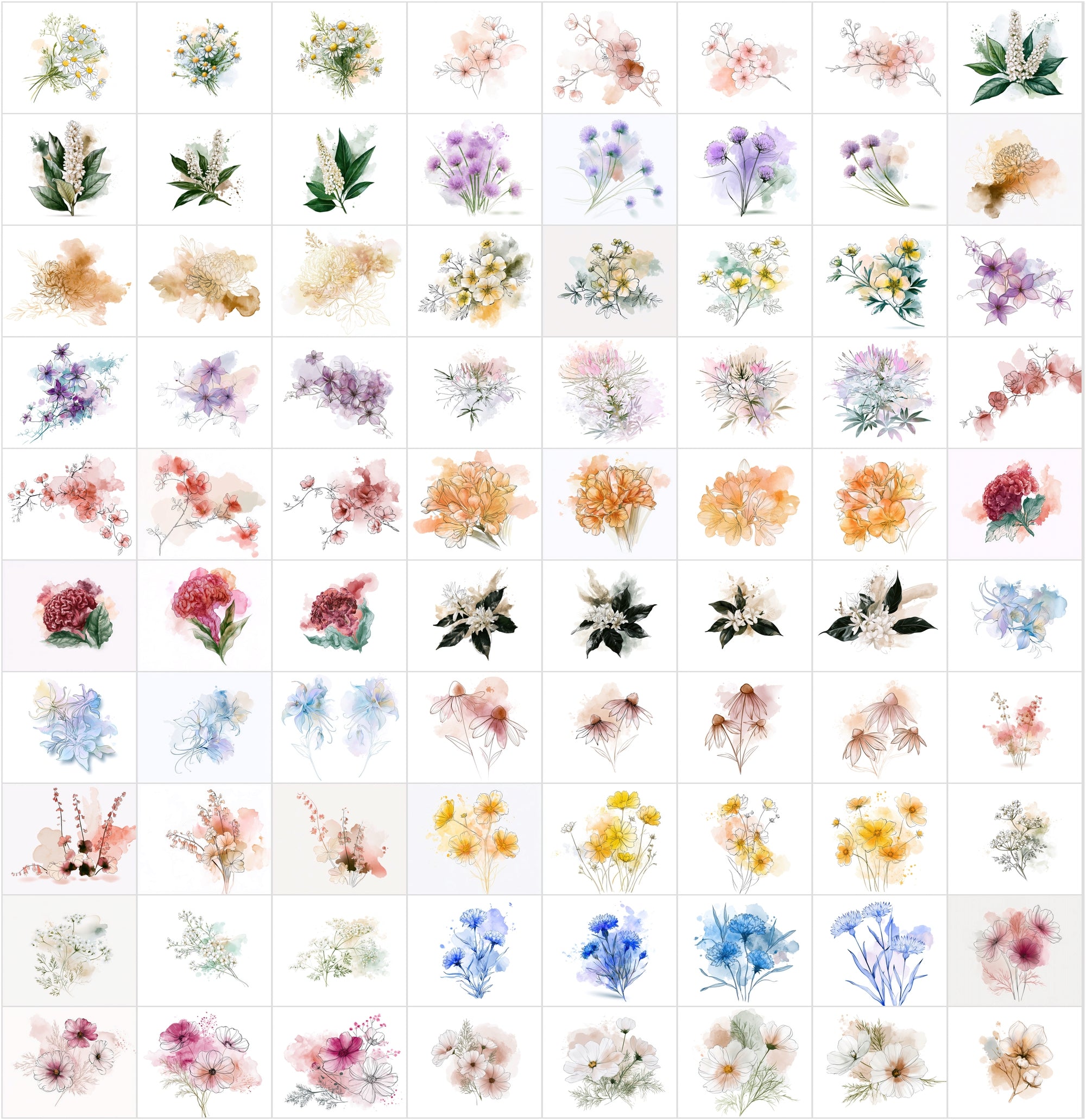 Watercolor Flower Clipart Bundle, 1140 Botanical JPG Images with Commercial License
