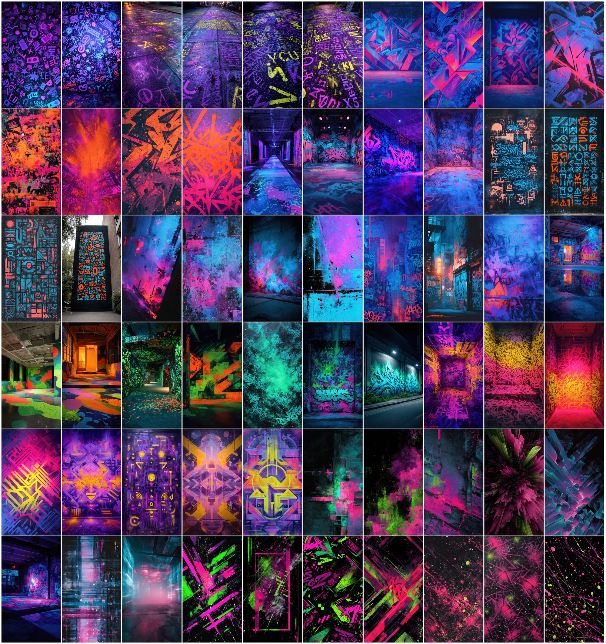 635 Neon Graffiti Wall Backgrounds - Blacklight UV Fluorescent Street Art