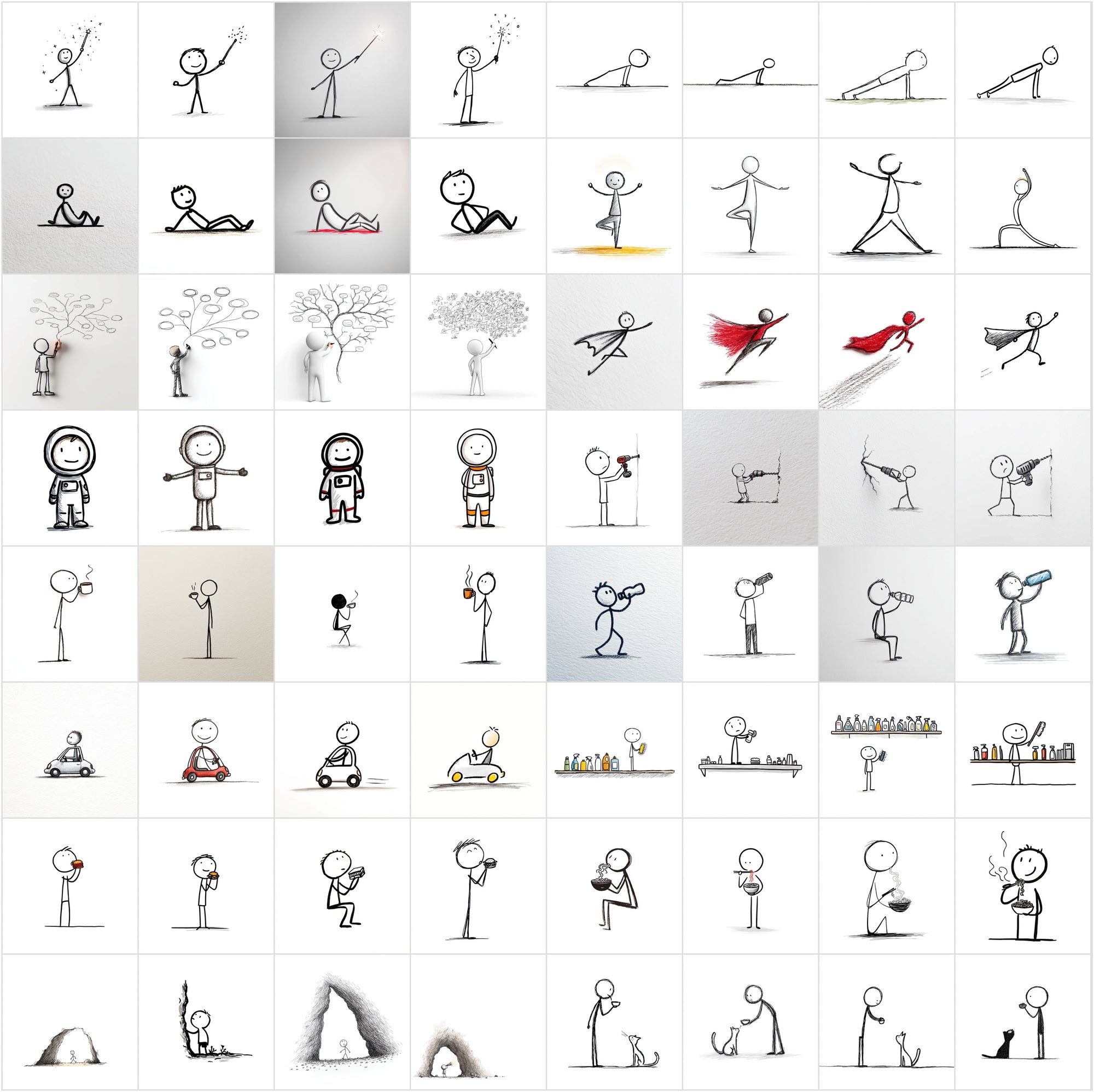 950 Stick Figure Clipart Bundle, Funny Stick Man Images, Everyday Actions, Sports, Office, School JPG Commercial Use