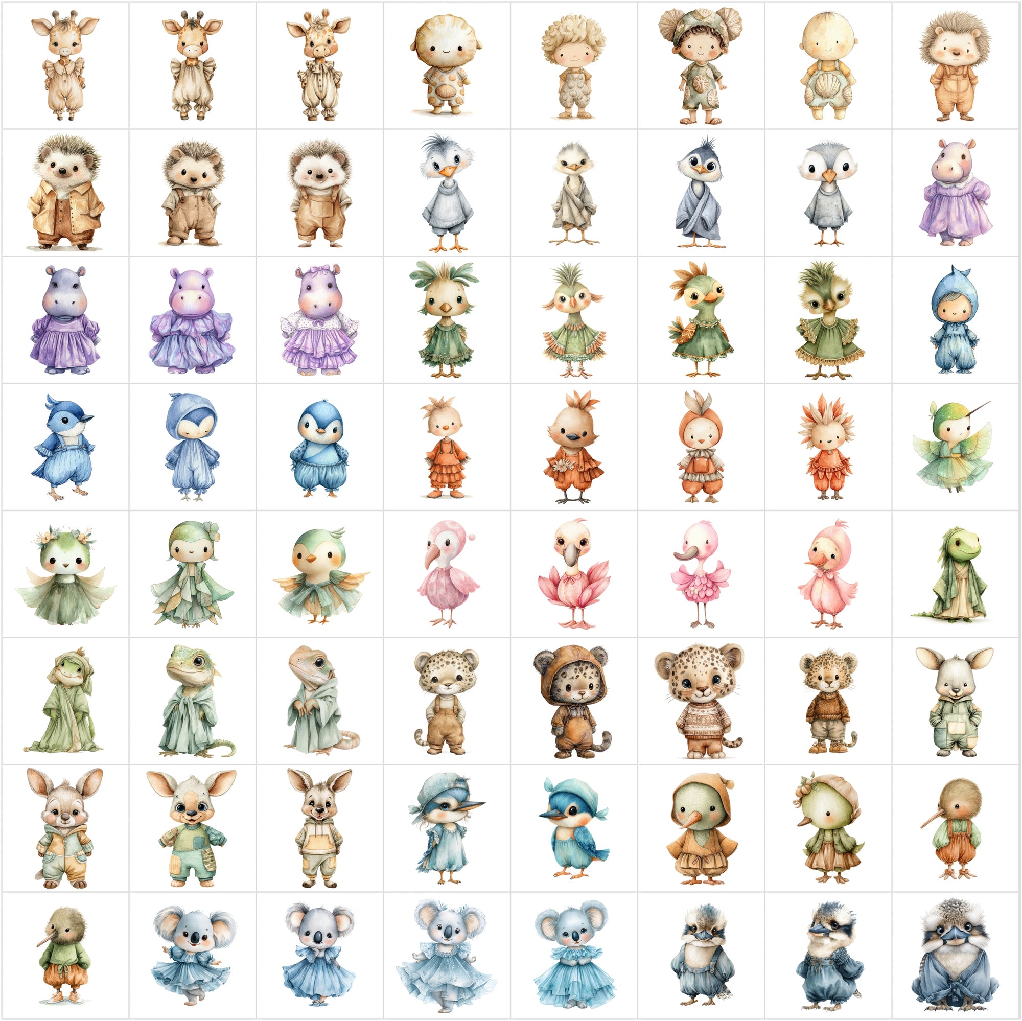 619 Baby Animal Watercolor Clipart Bundle | Cute Pastel Nursery & Baby Shower Illustrations