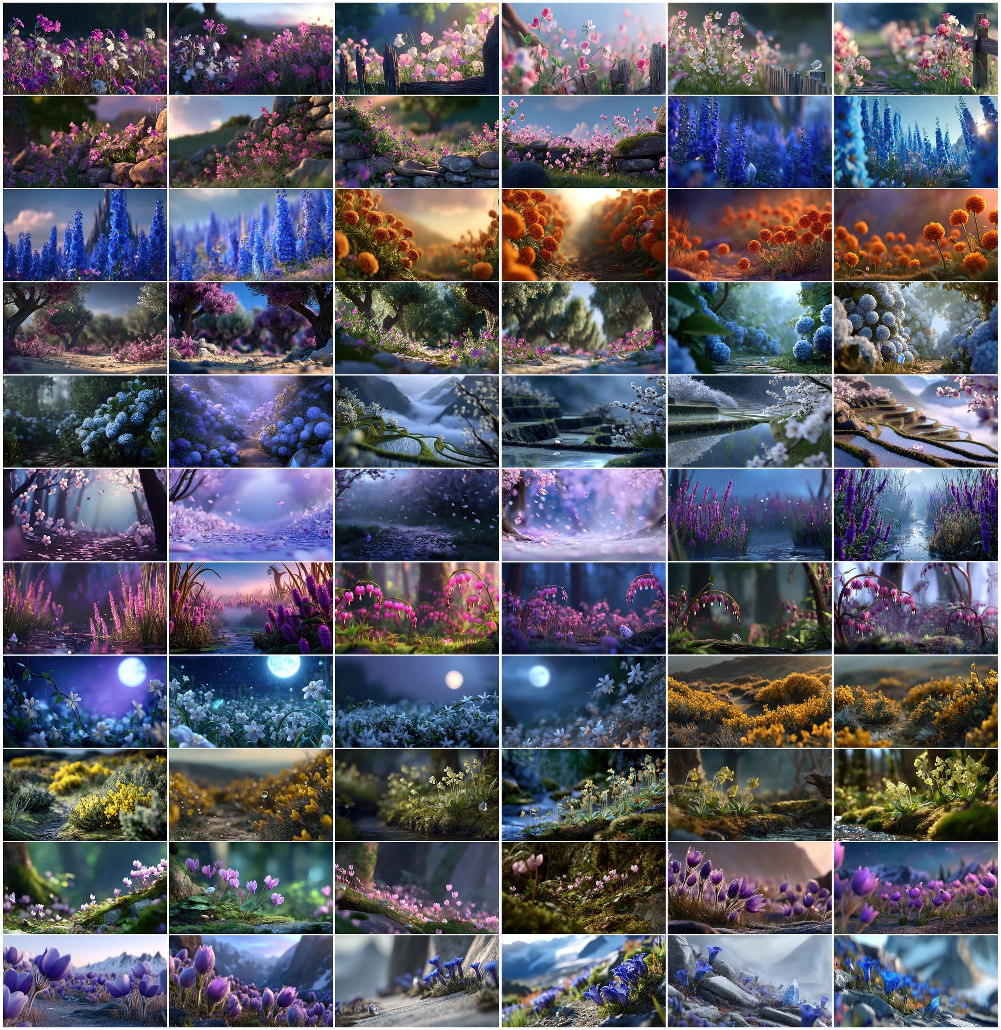 635 Enchanted Floral Landscapes JPG Bundle, Cinematic Wildflower Fields