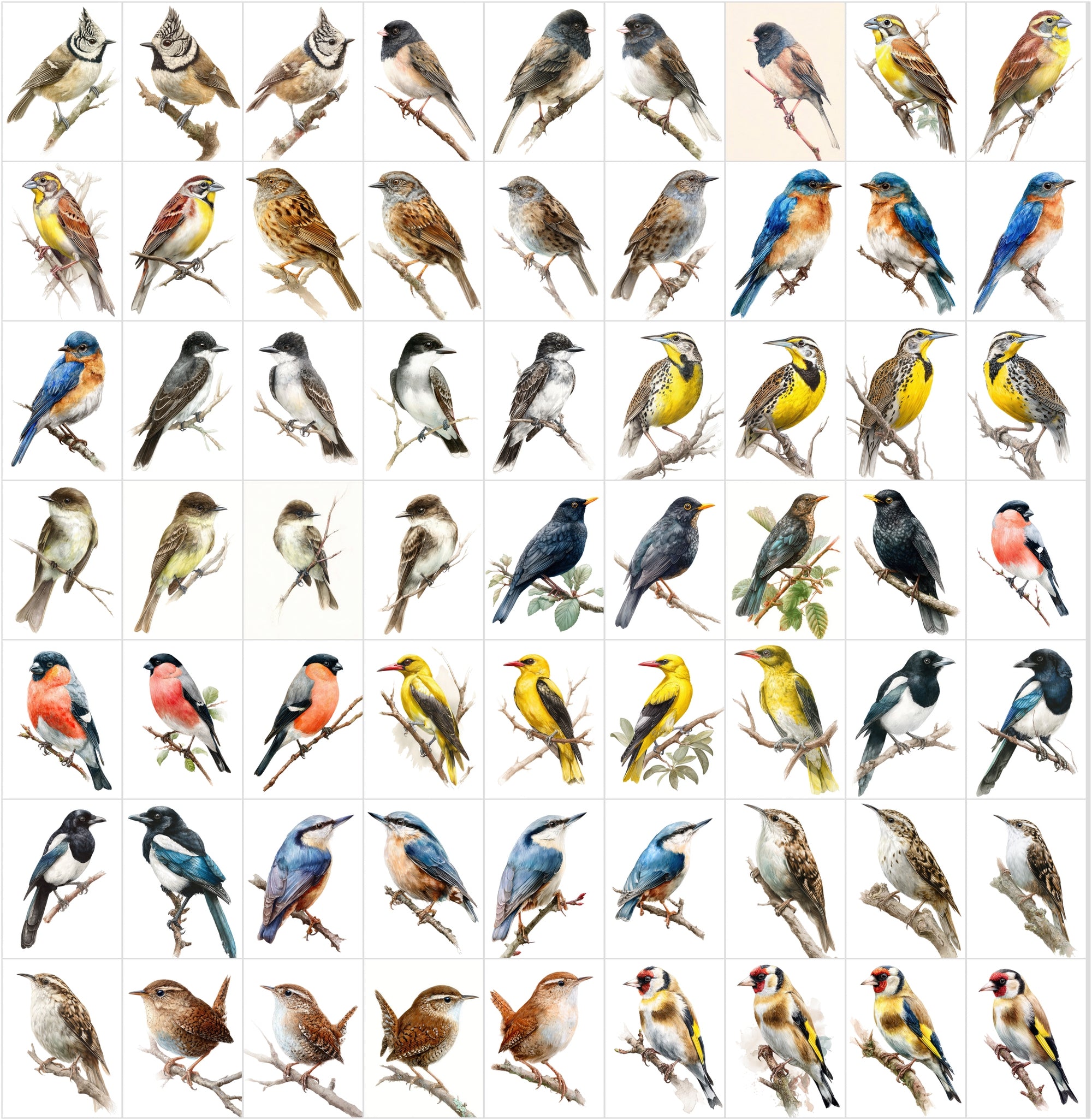 680 Bird Illustrations Bundle – Realistic Birds Clipart