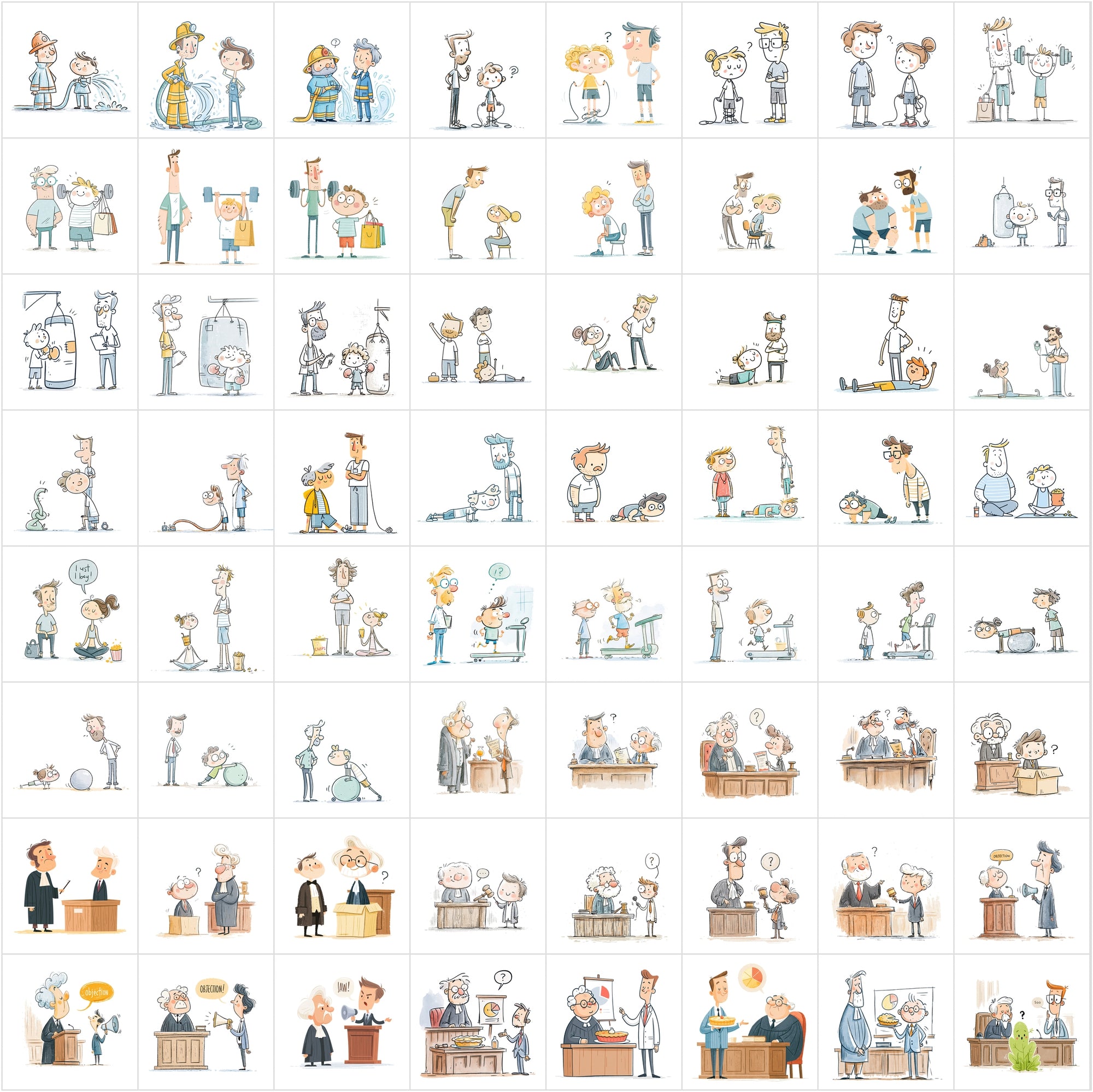 630 Funny Cartoon People Interaction Illustrations JPG Bundle