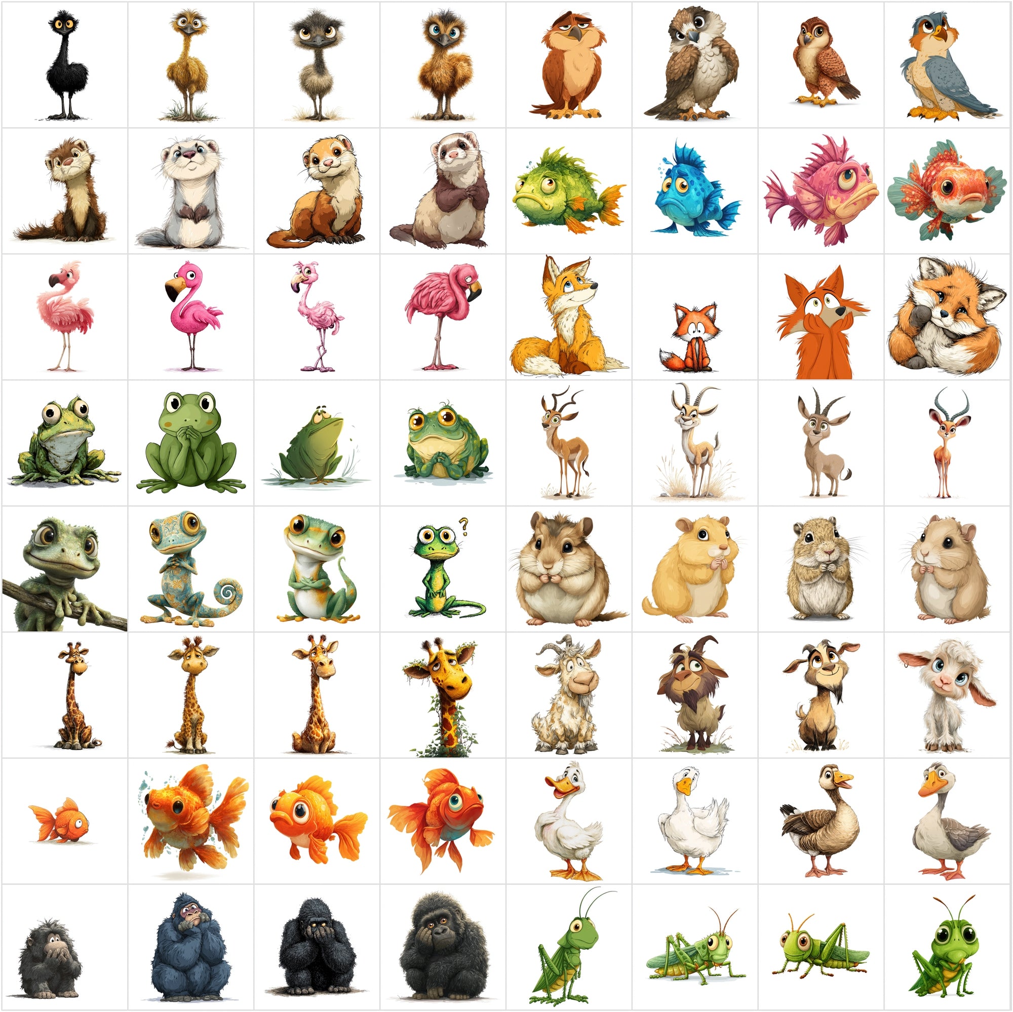 644 Shy Animal Cartoon Illustrations | White Background