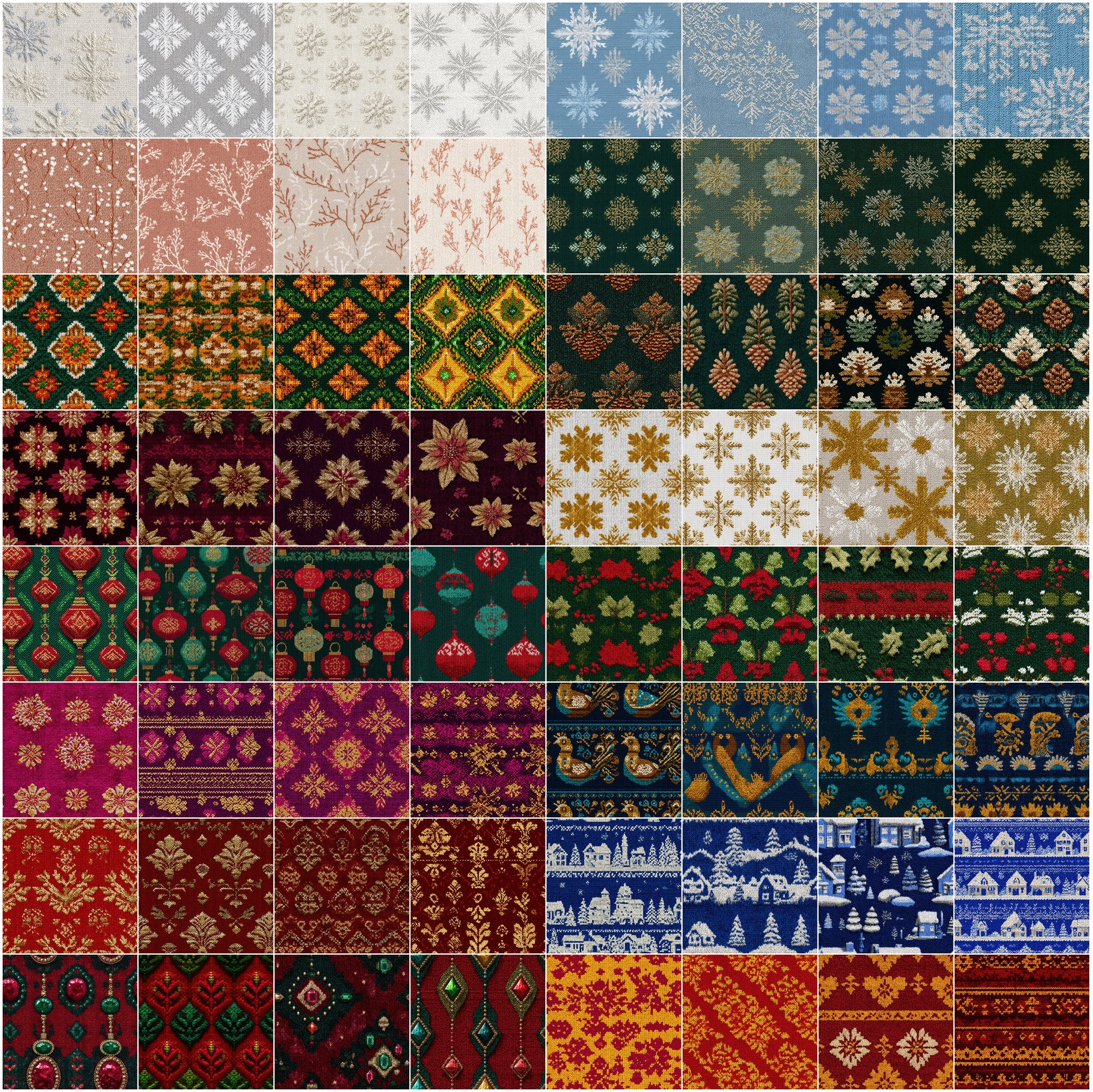 640 Seamless Christmas Knit Patterns, JPG + PAT, Holiday Sweater Textures with Commercial License