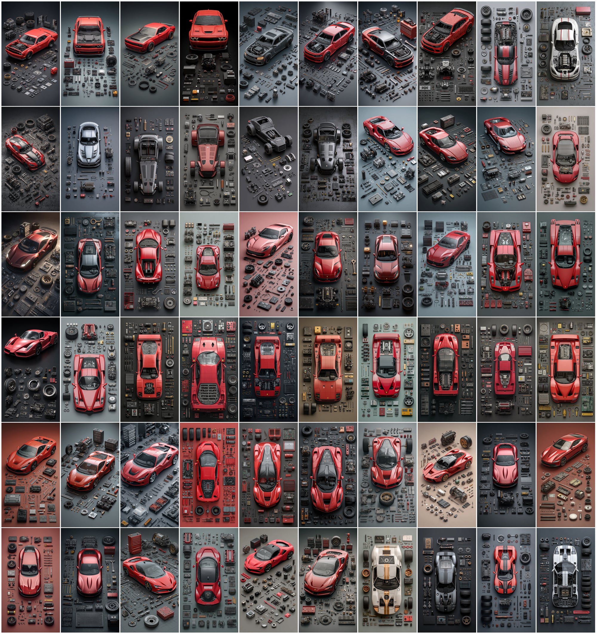 620 Disassembled Supercar Images | Automotive Parts Art