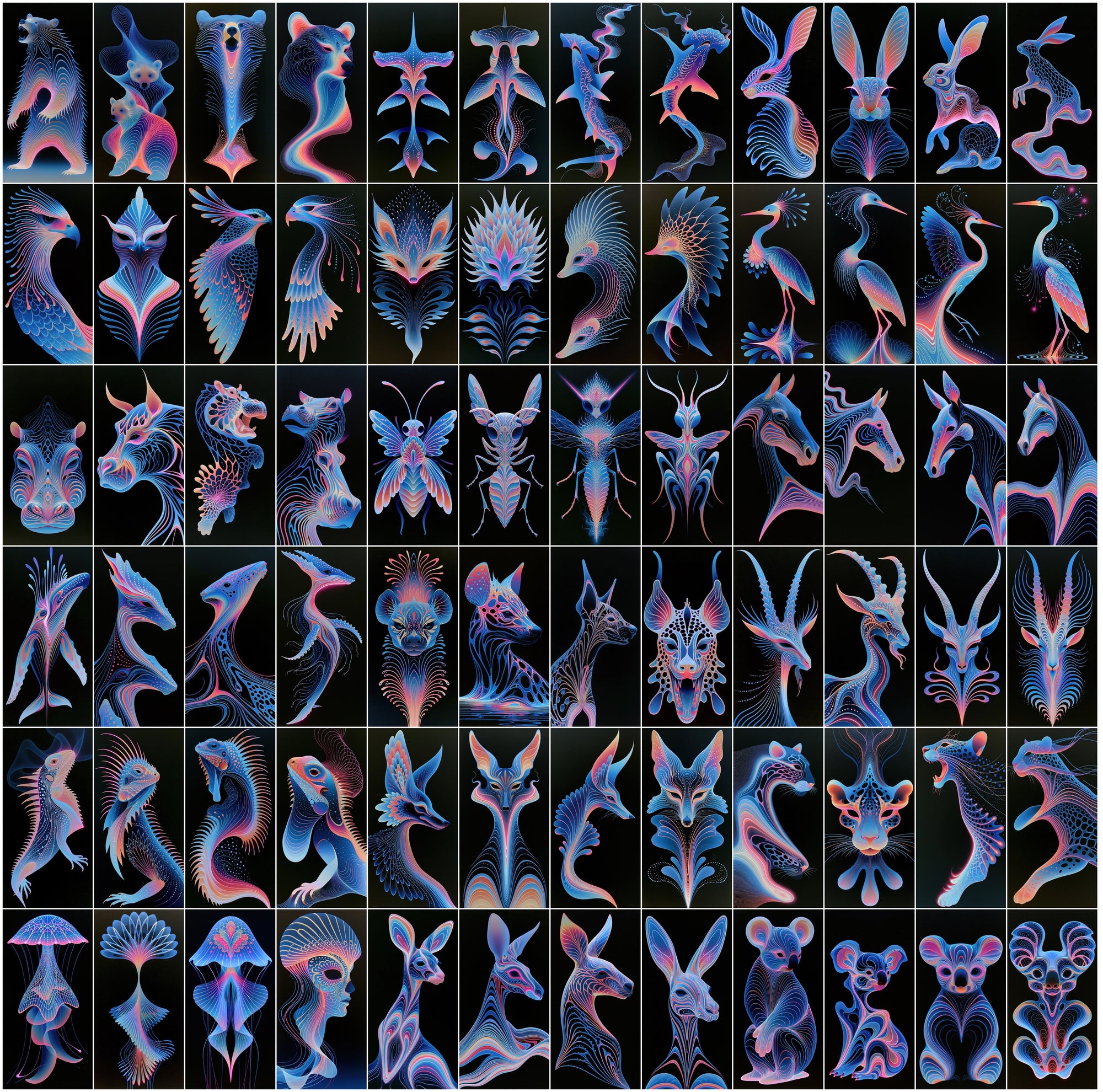 620 Liquid Chrome Animals Bundle | Neon Magenta Macro Art