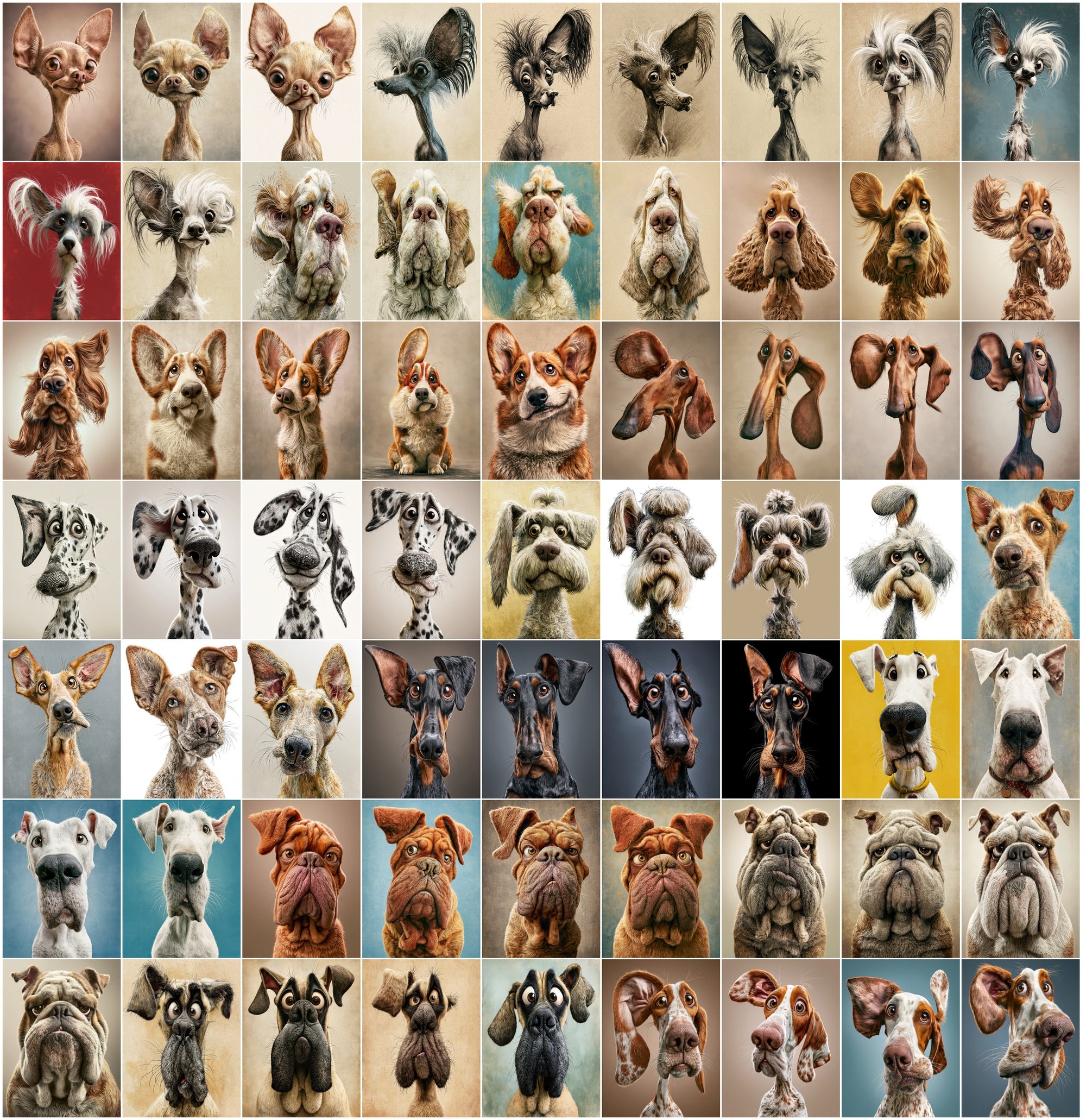 620 Caricature Dogs Clipart Bundle | Funny Dog Portrait JPG Images for Commercial Use