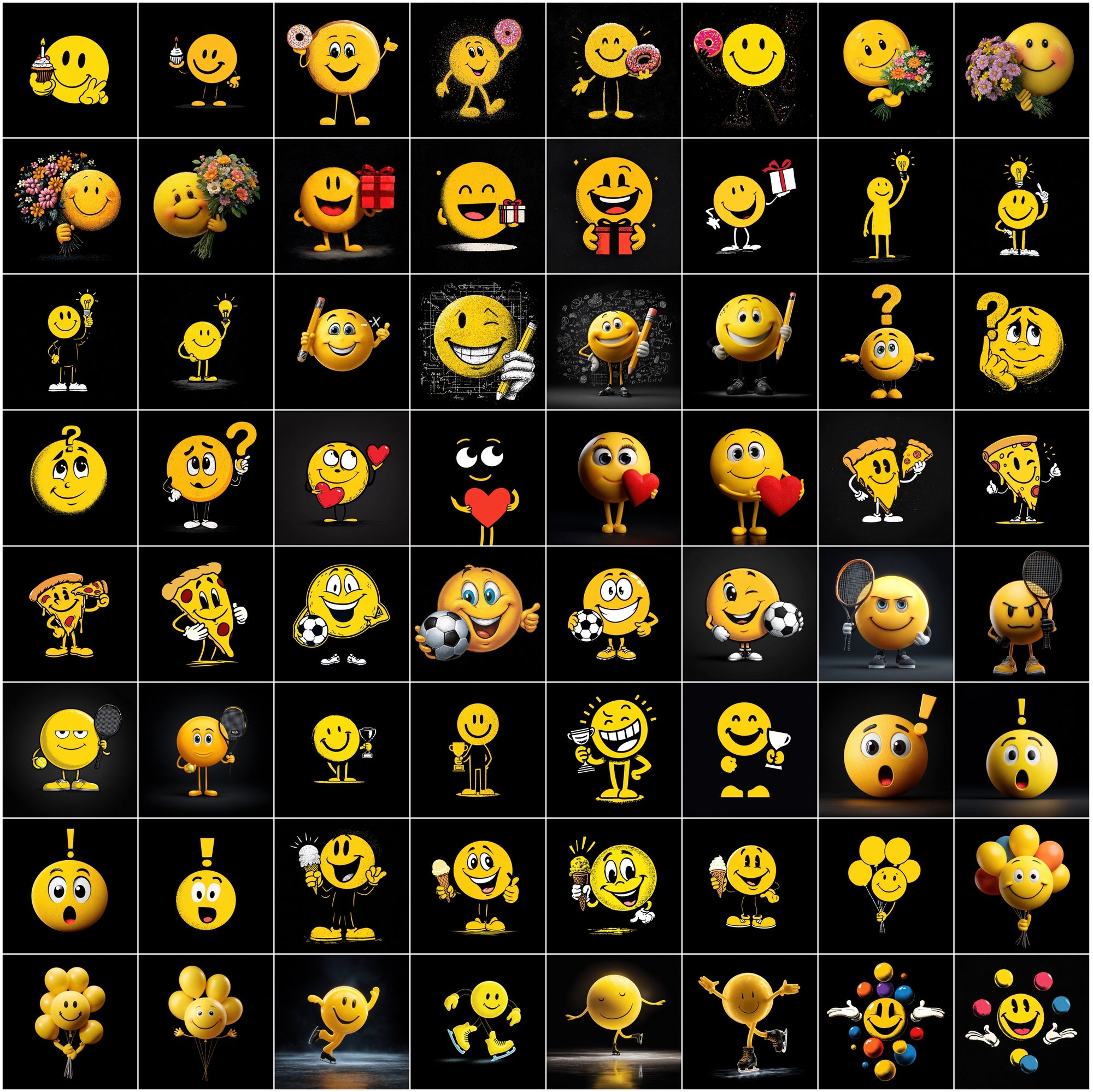 630 Yellow Emoticon Clipart Illustrations Bundle for Commercial Use
