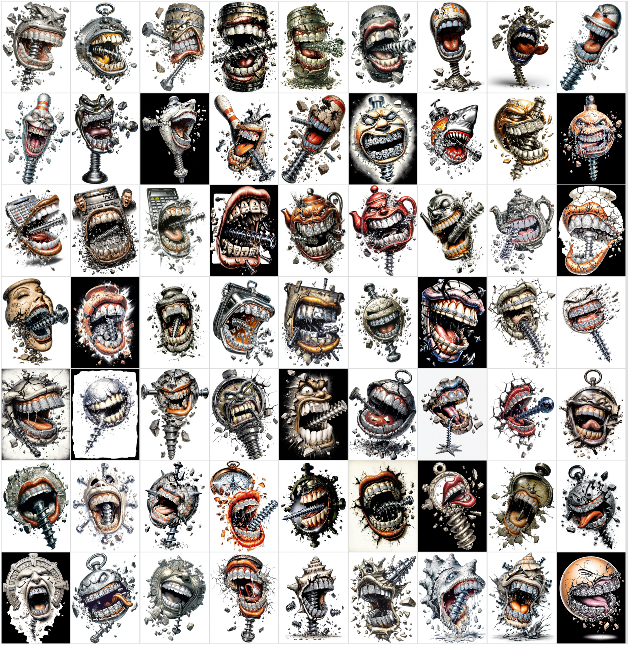 630 Airbrush T-Shirt Designs Bundle – 90s Style Graphic Pack, High Resolution JPG, Streetwear Art