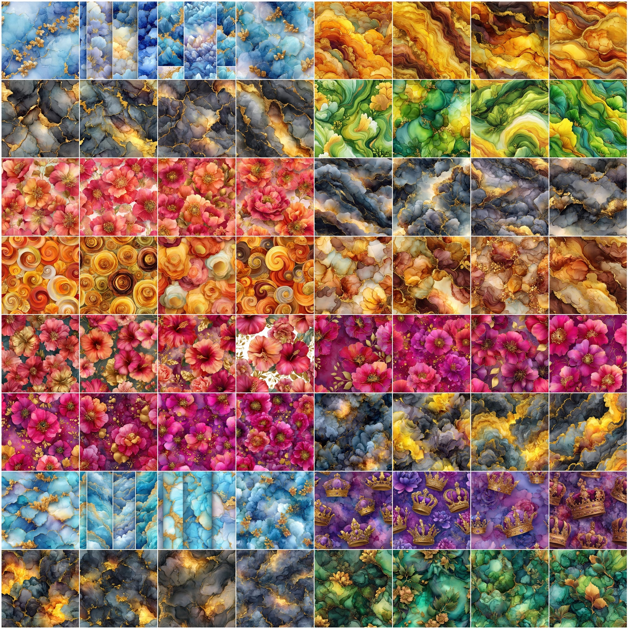 632 Seamless Abstract Ink Patterns Bundle with Gold Veins | Luxury Fluid Backgrounds