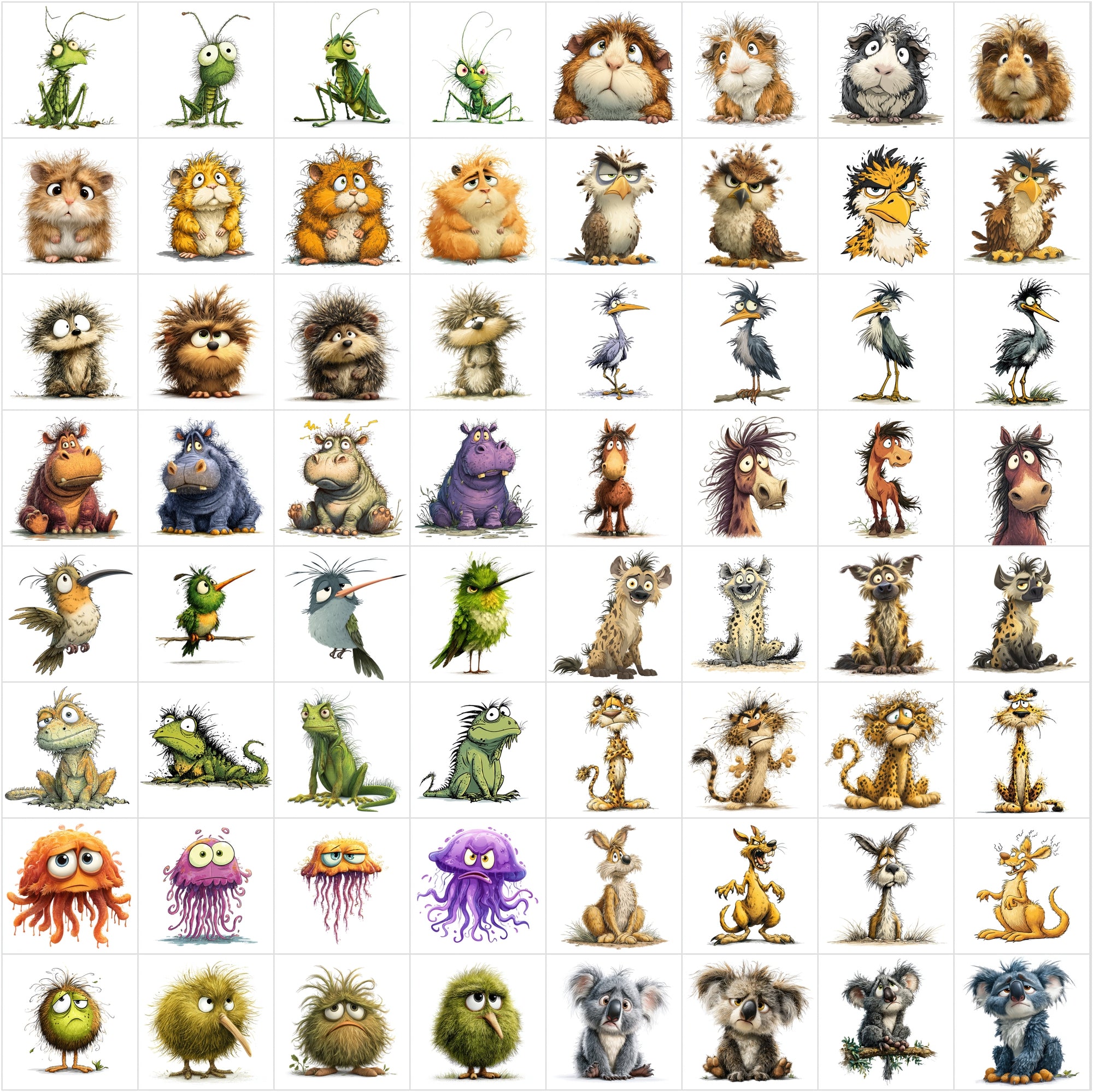 657 Frazzled Animal Cartoon Illustrations