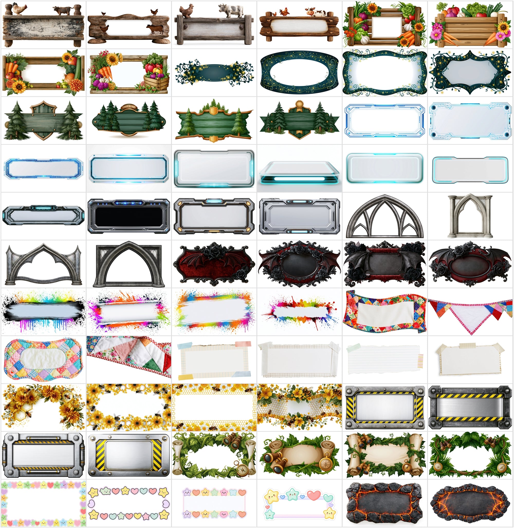 620 Blank Banner Graphics for Text, Printable Design Frames & Decorative Plaques JPG Bundle