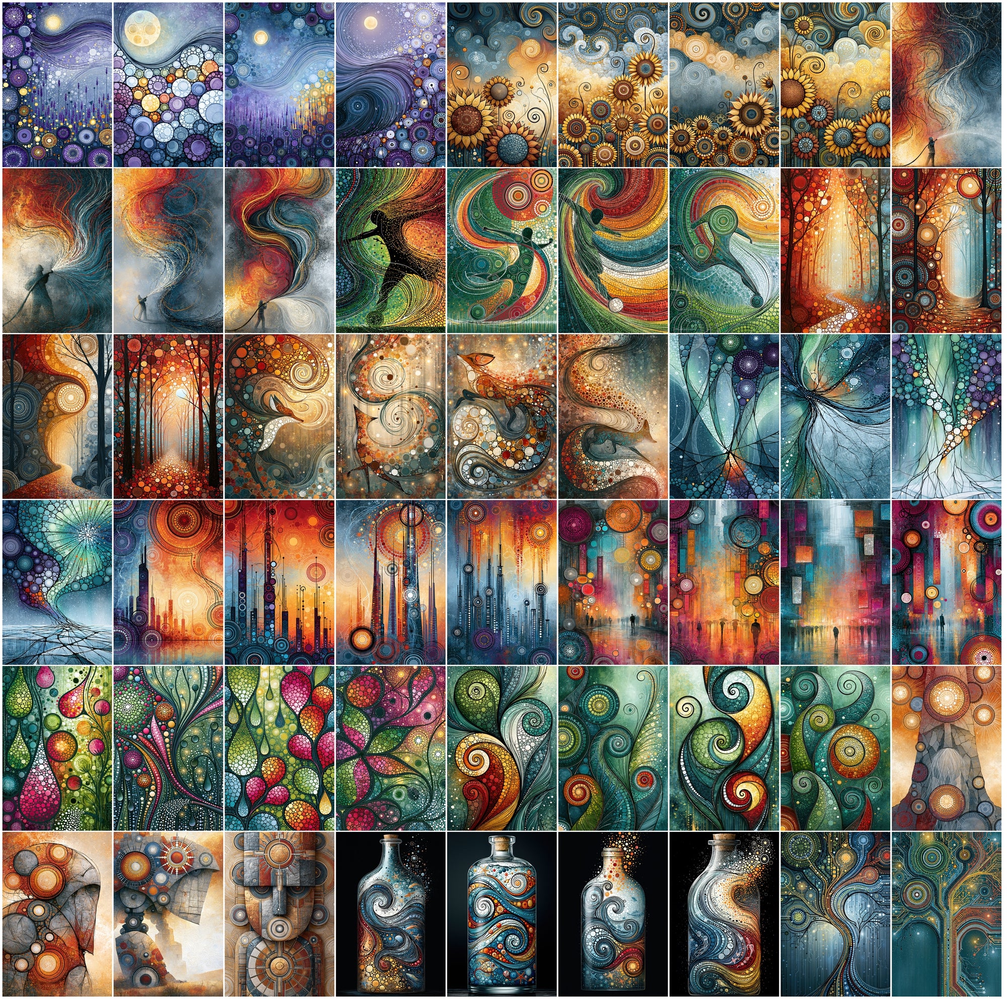 600 Dot Art Abstract Clipart Bundle, Colorful JPG Wall Art Images, Animals People Landscapes Commercial License