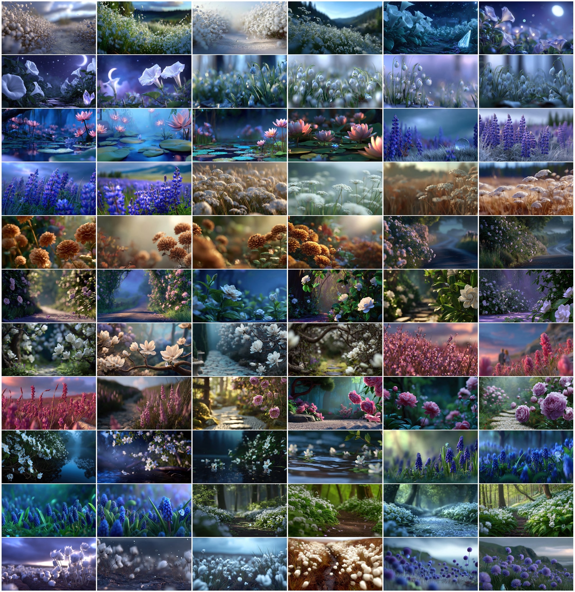 635 Enchanted Floral Landscapes JPG Bundle, Cinematic Wildflower Fields