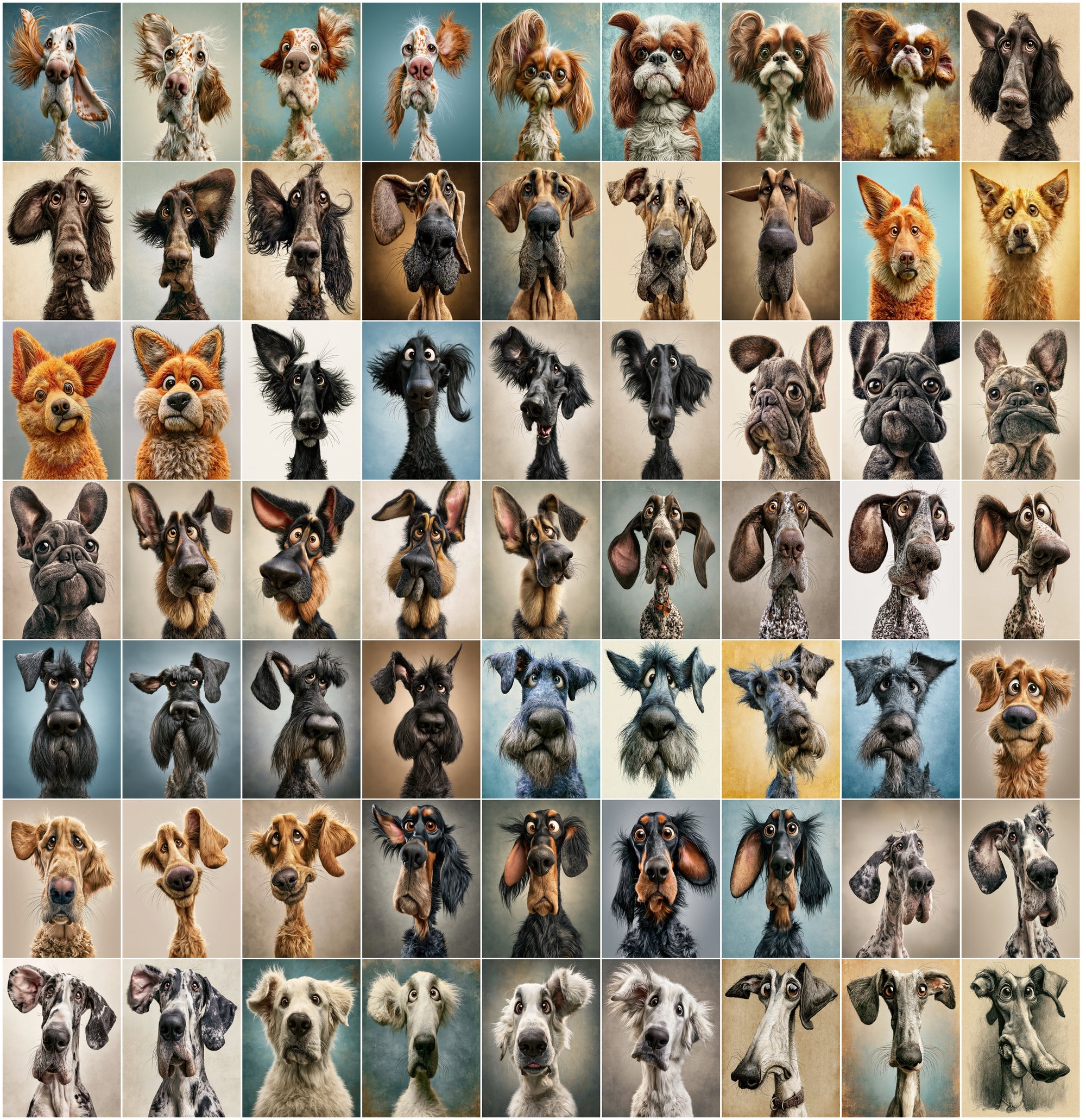 620 Caricature Dogs Clipart Bundle | Funny Dog Portrait JPG Images for Commercial Use