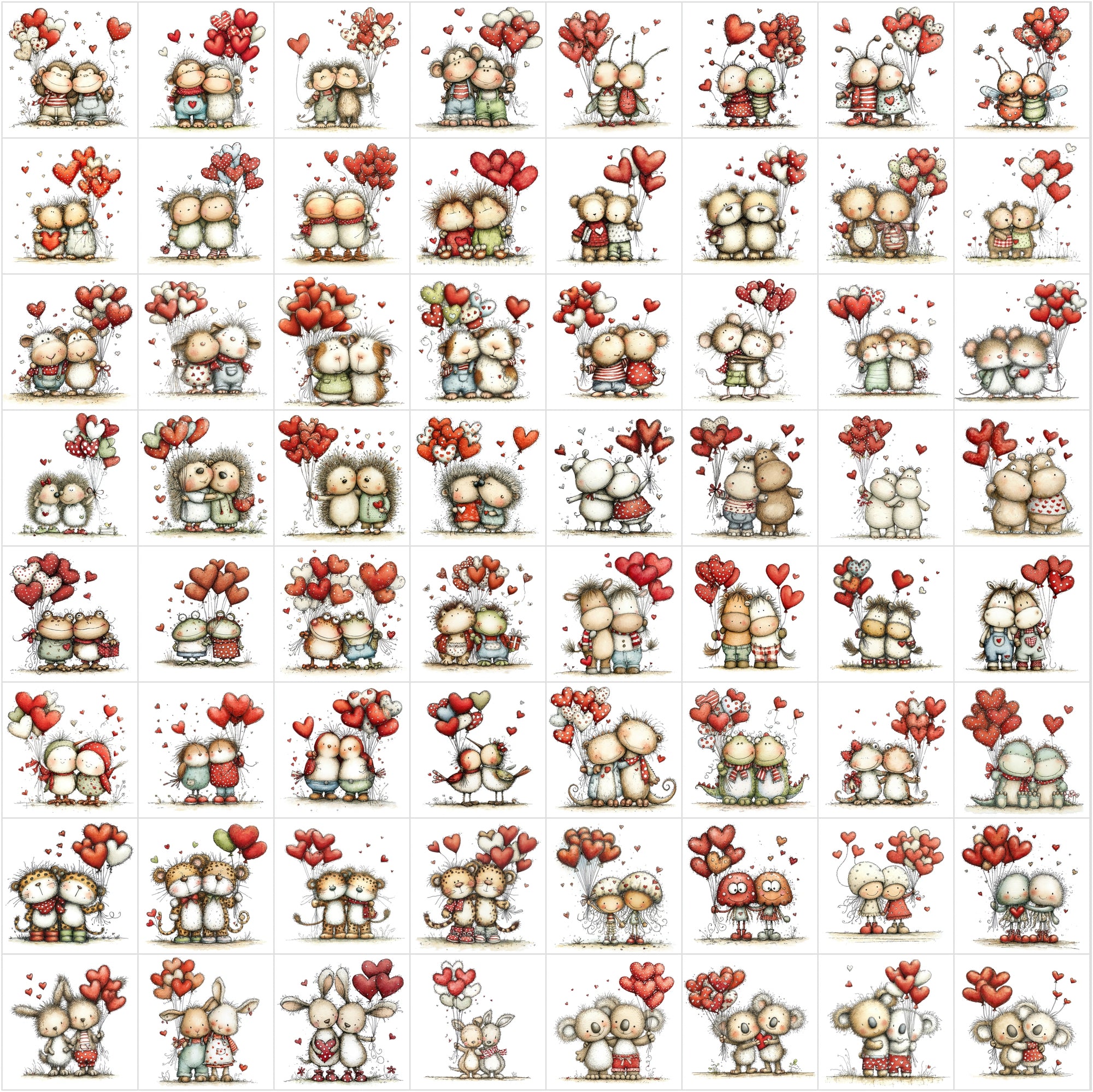 630 Animals Hugging Clipart Bundle | Valentine Cute Watercolor Style