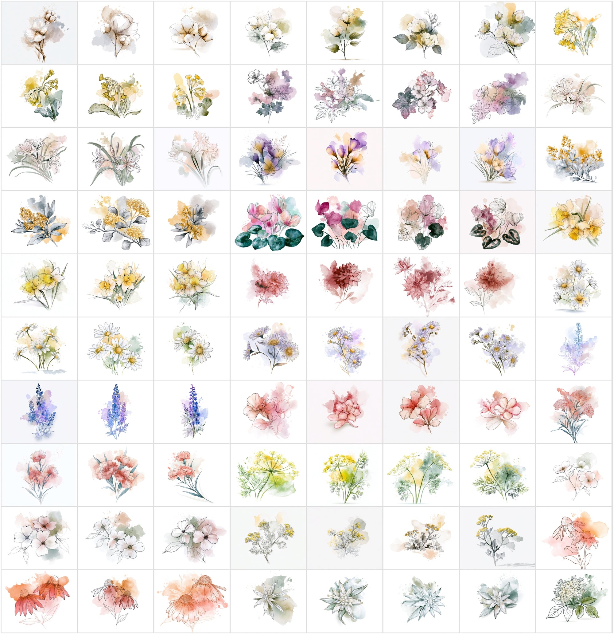 Watercolor Flower Clipart Bundle, 1140 Botanical JPG Images with Commercial License