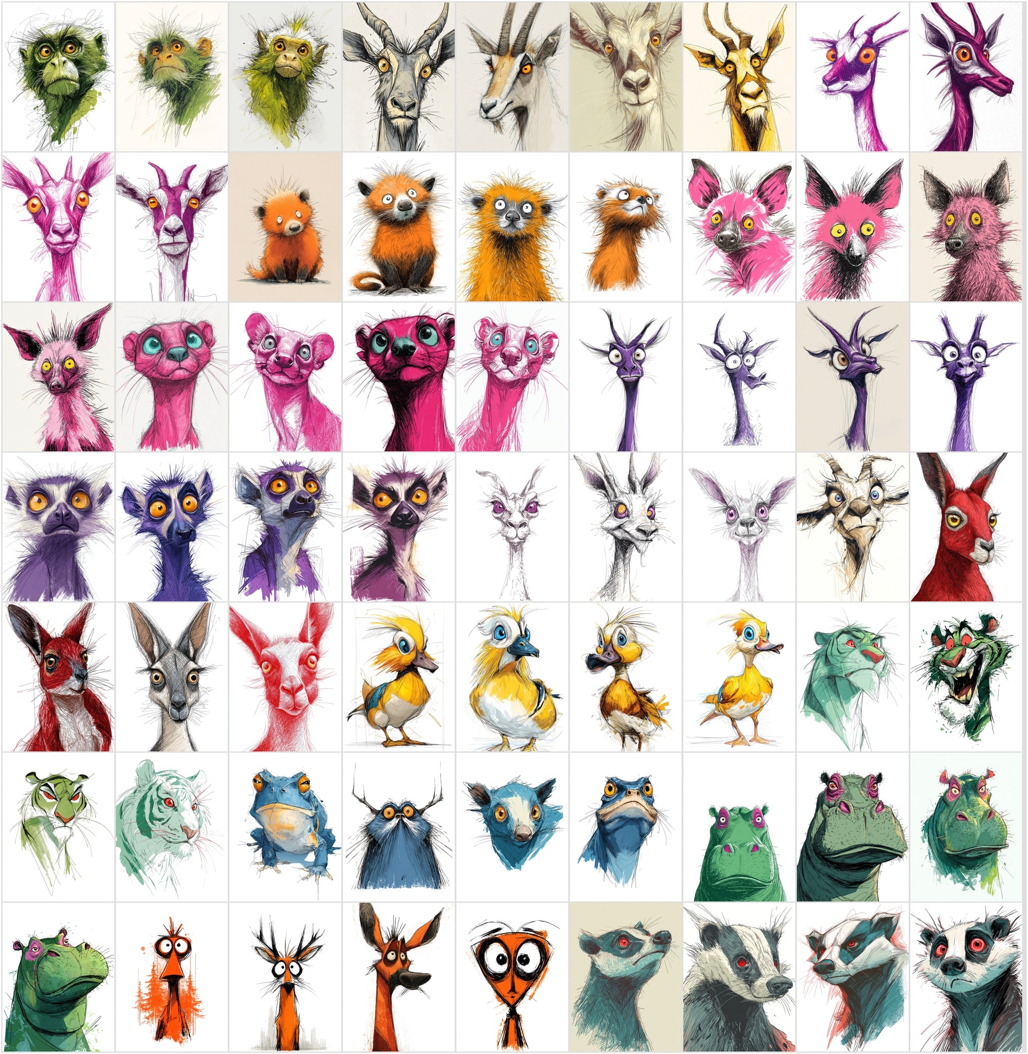 600 Quirky Animal Portrait Clipart Bundle | Expressive Cartoon Characters