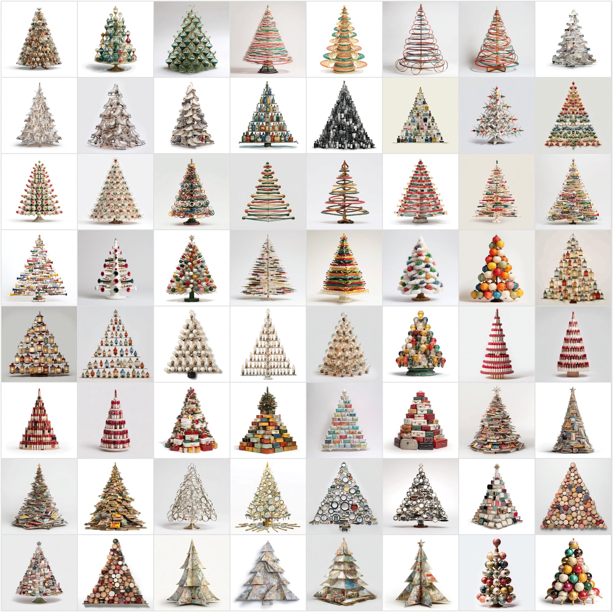 634 Retro Christmas Tree Illustrations Made from Vintage Items