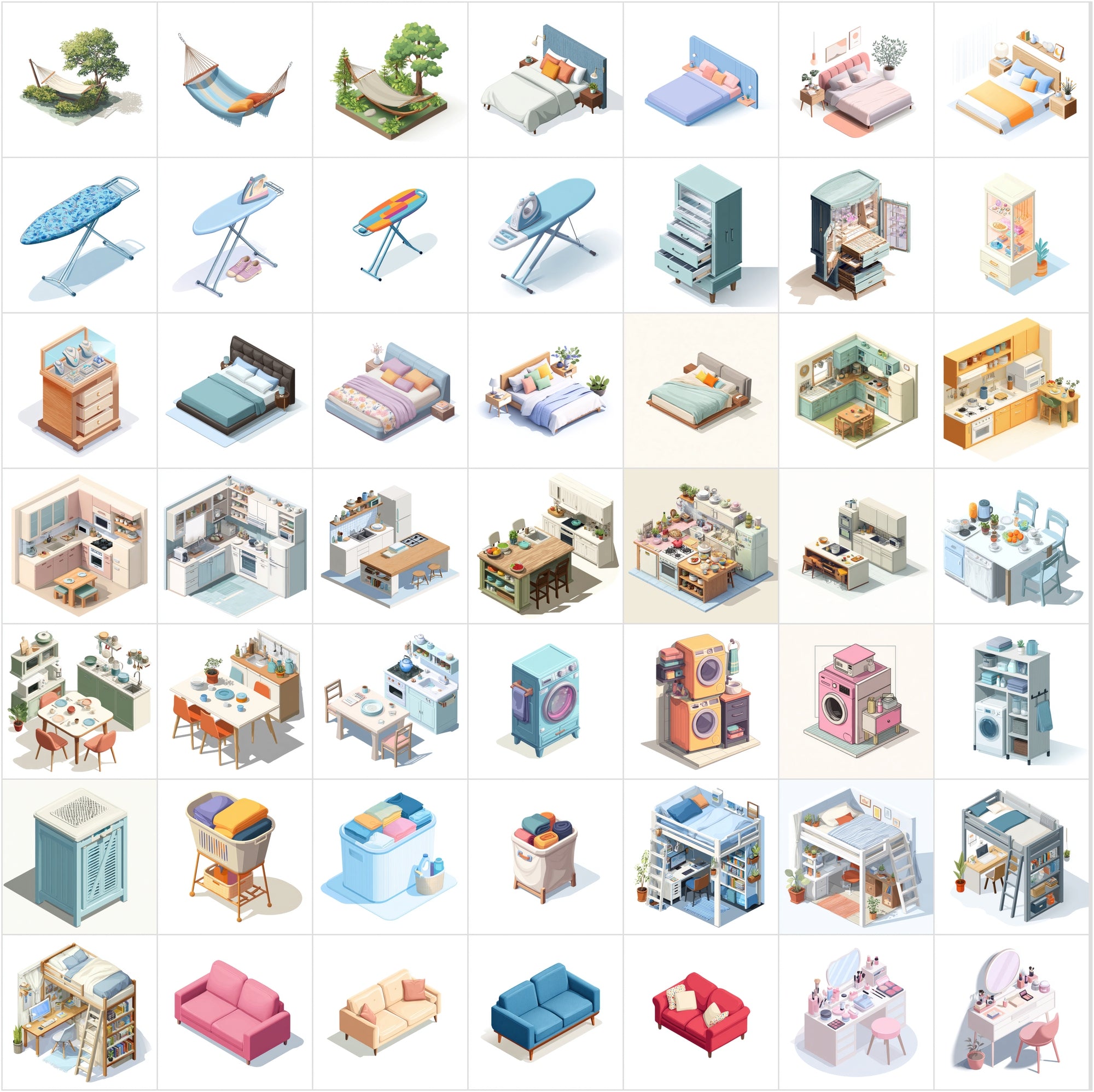 427 Isometric Furniture Illustrations