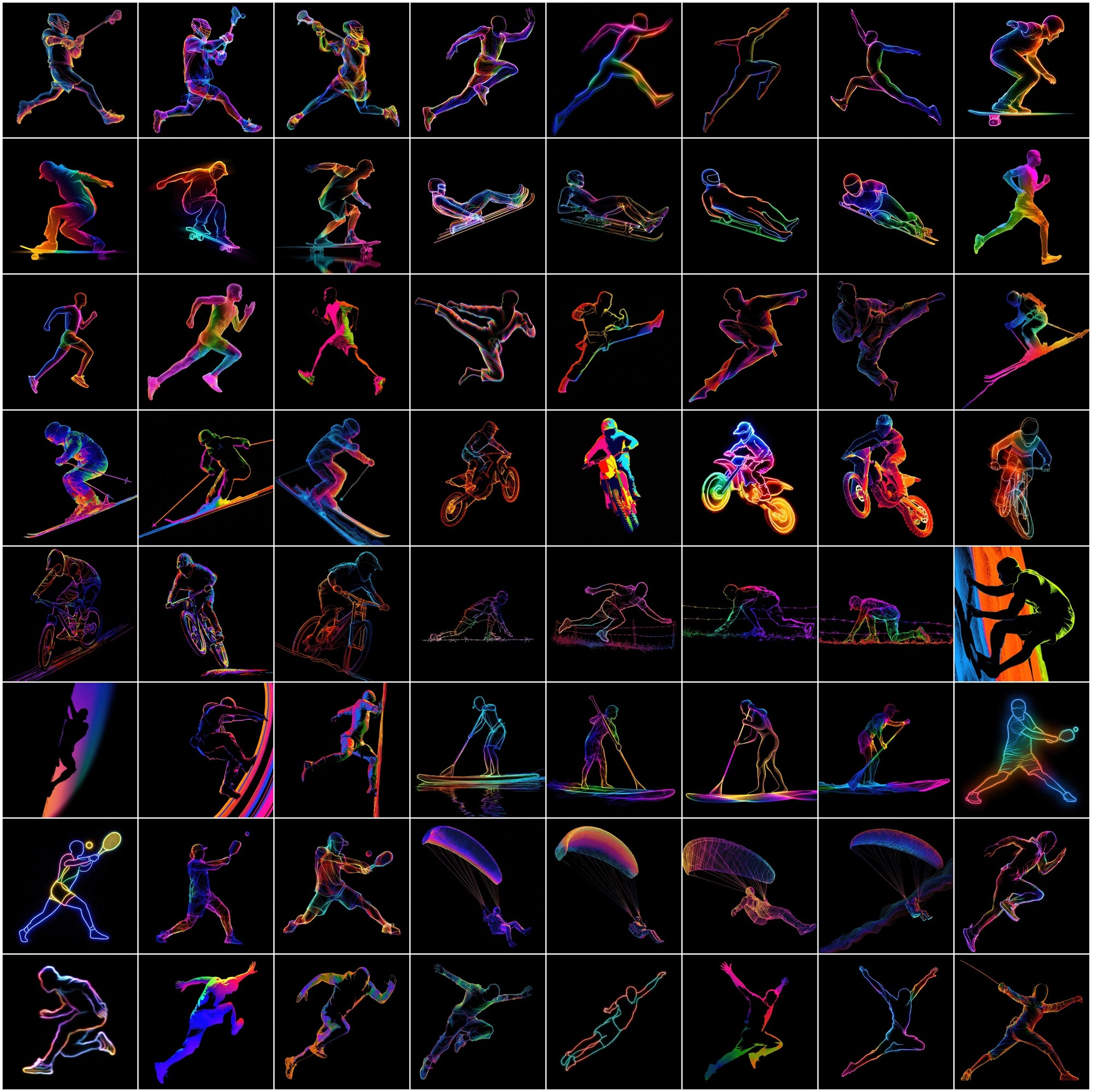 615 Neon Sports Silhouette Images Bundle – High-Resolution JPG Graphics with Commercial License
