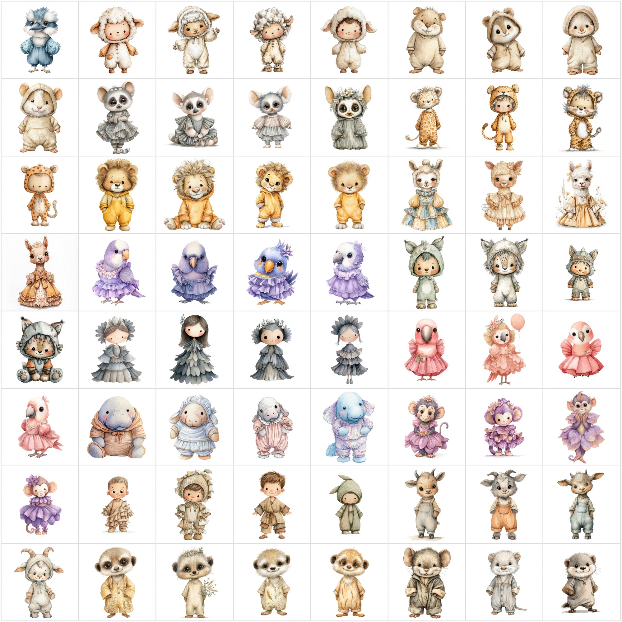 619 Baby Animal Watercolor Clipart Bundle | Cute Pastel Nursery & Baby Shower Illustrations