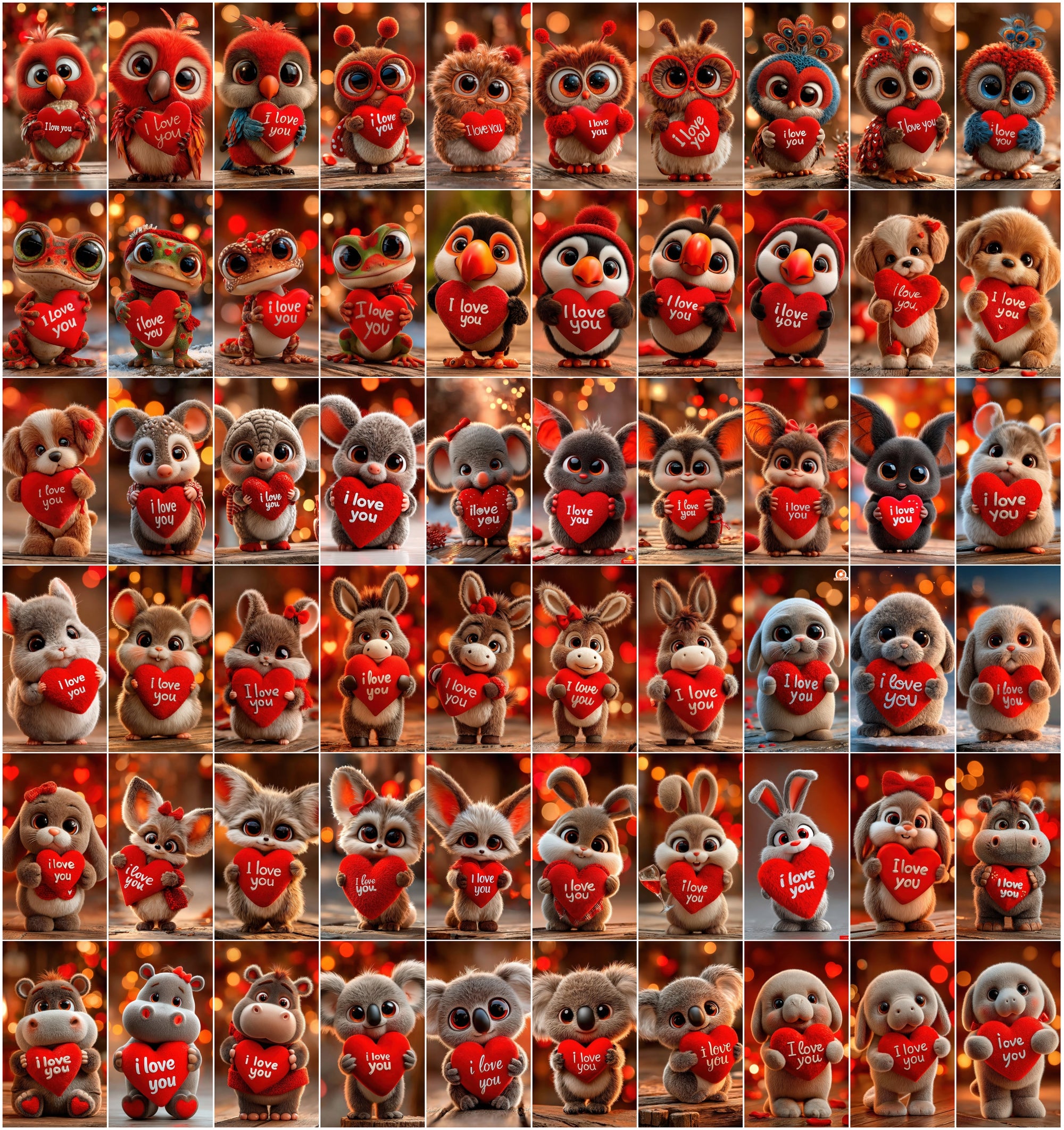 605 3D Cute Animal Love Illustrations Holding “I Love You” Hearts