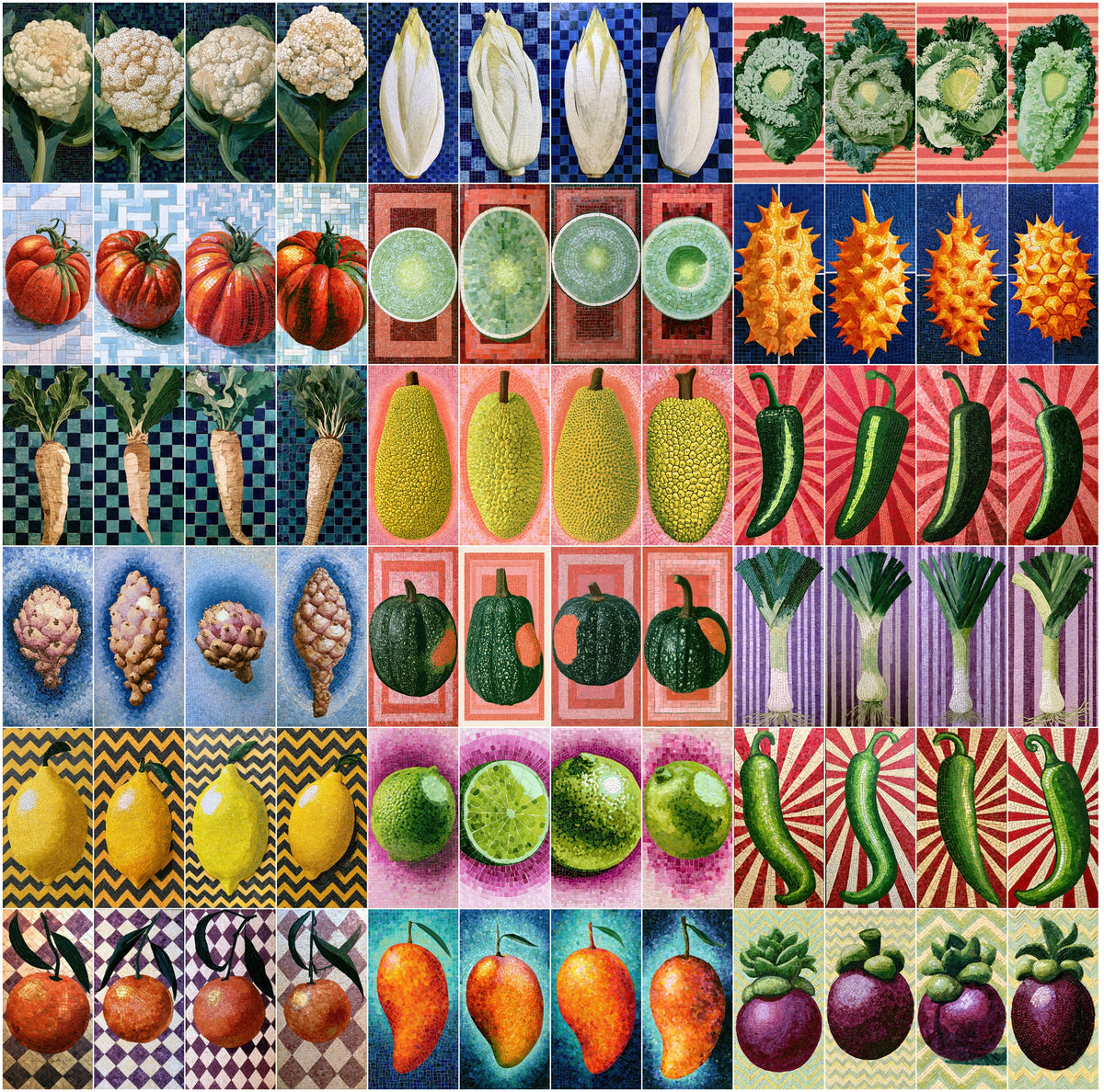 636 Mosaic Fruit & Vegetable Clipart Bundle | Mosaic Art Wall Prints, Kitchen Decor JPG