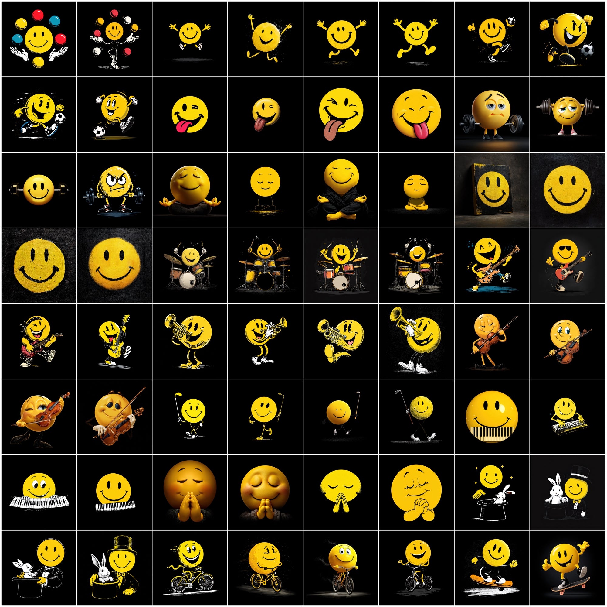 630 Yellow Emoticon Clipart Illustrations Bundle for Commercial Use