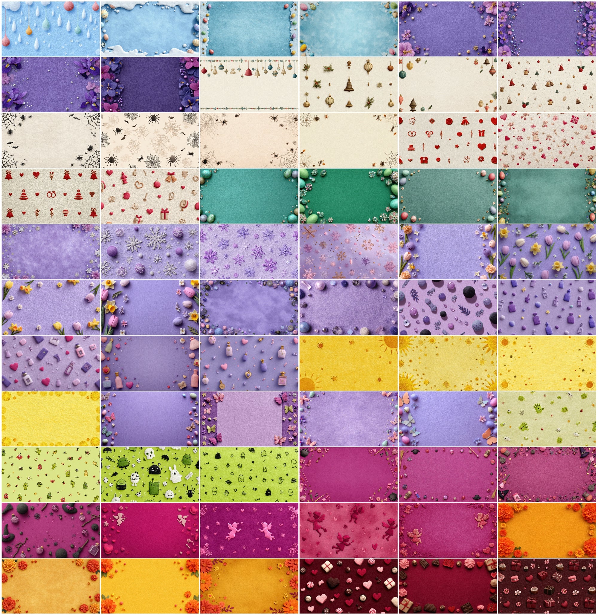 630 Holiday Backgrounds Cute Felt Style | Christmas Halloween Easter Valentines