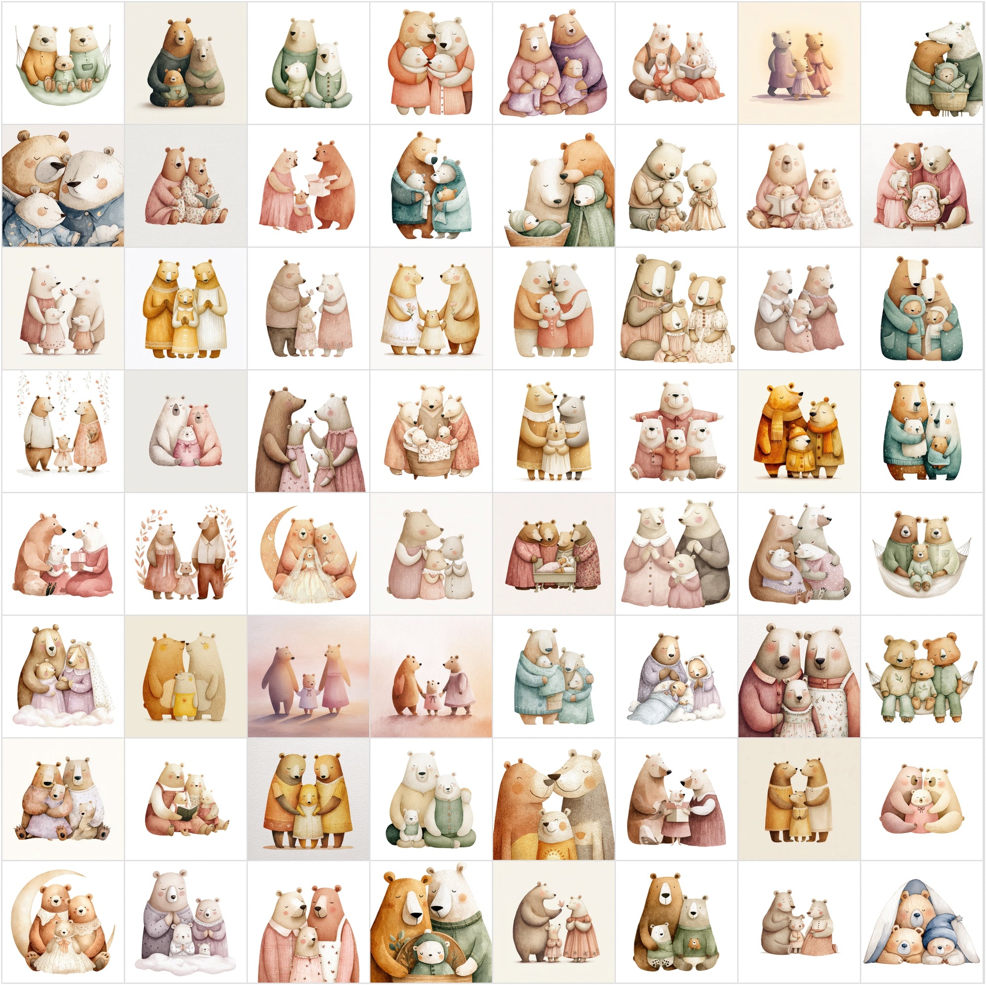 635 Scandinavian Bear Family Watercolor Illustrations | Nursery Wall Art Clipart | Whimsical Storybook Bears